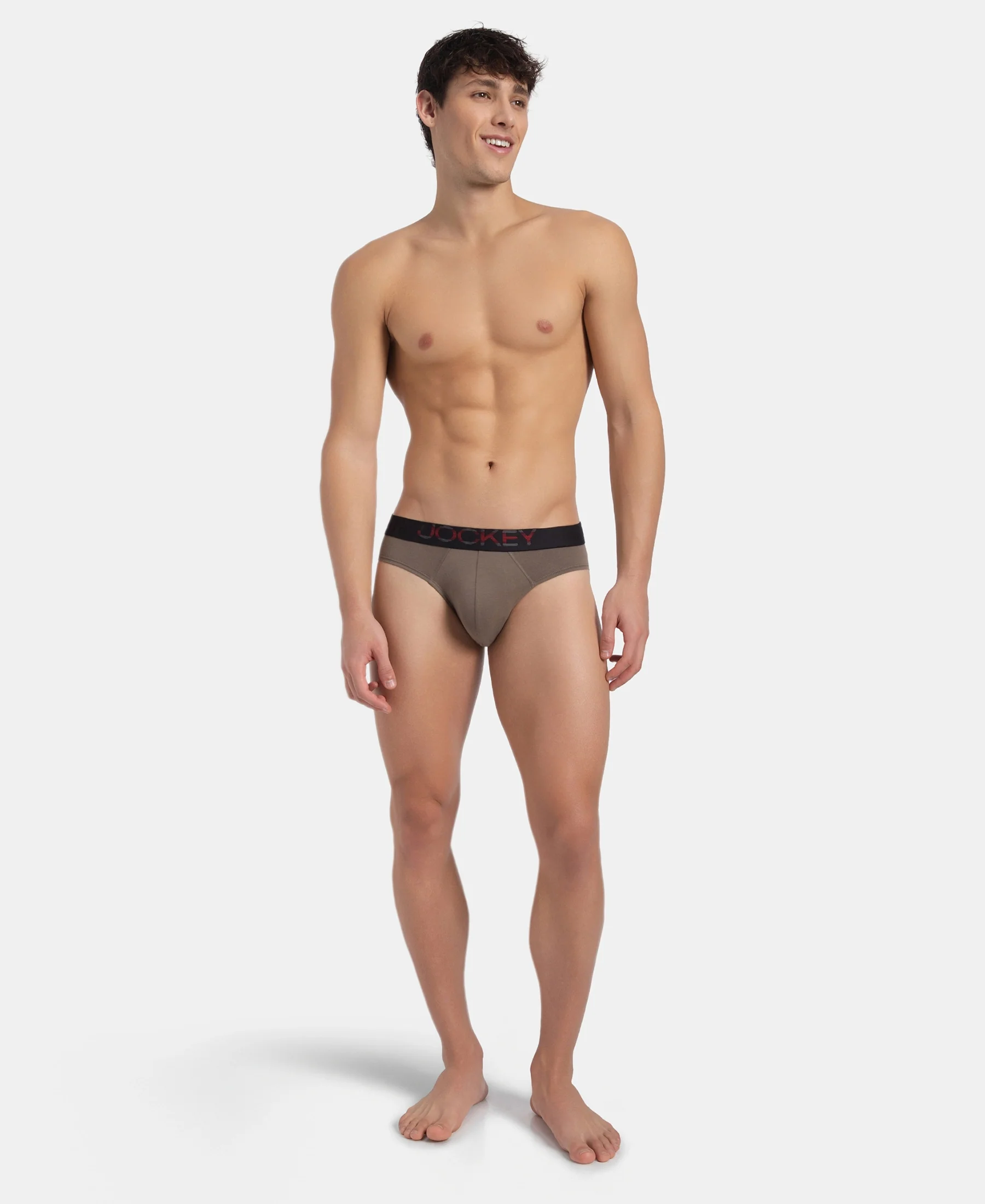 Super Combed Cotton Elastane Stretch Solid Brief with Ultrasoft Waistband - Dark Khaki - Image 4