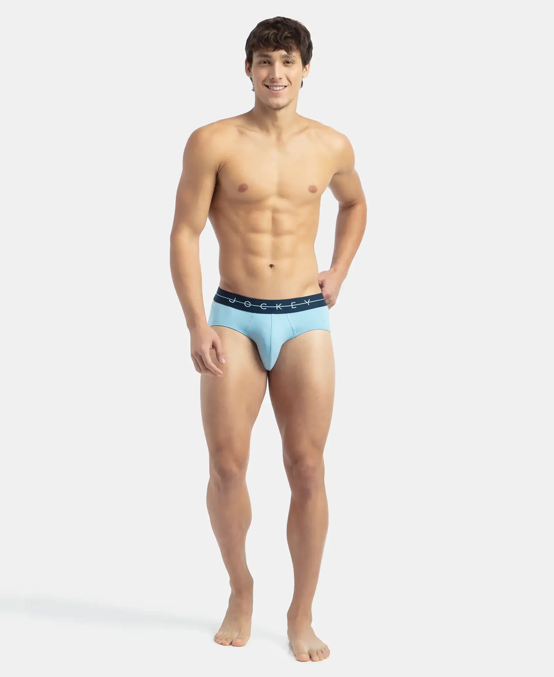 Super Combed Cotton Elastane Stretch Solid Brief with Ultrasoft Waistband - Dusk Blue - Image 4