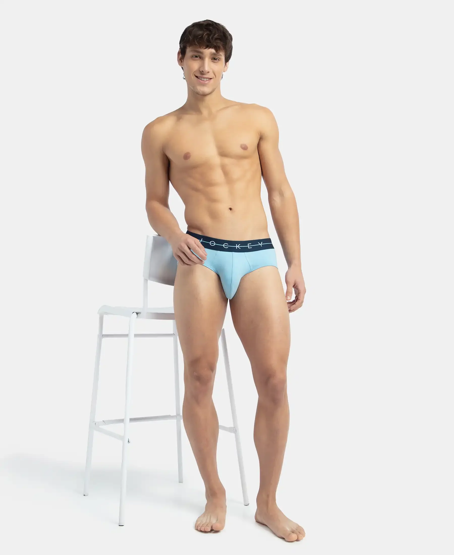 Super Combed Cotton Elastane Stretch Solid Brief with Ultrasoft Waistband - Dusk Blue - Image 6