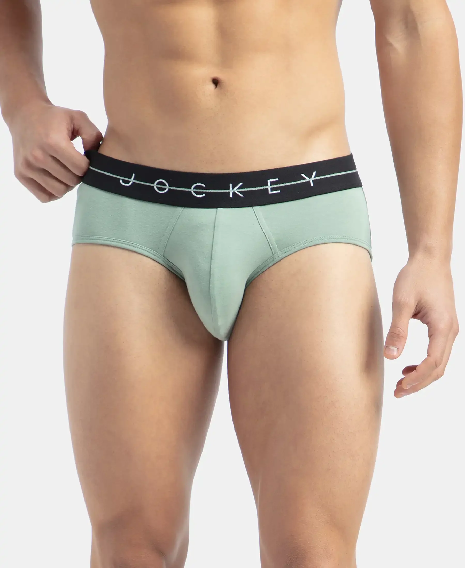 Super Combed Cotton Elastane Stretch Solid Brief with Ultrasoft Waistband - Iceberg Green