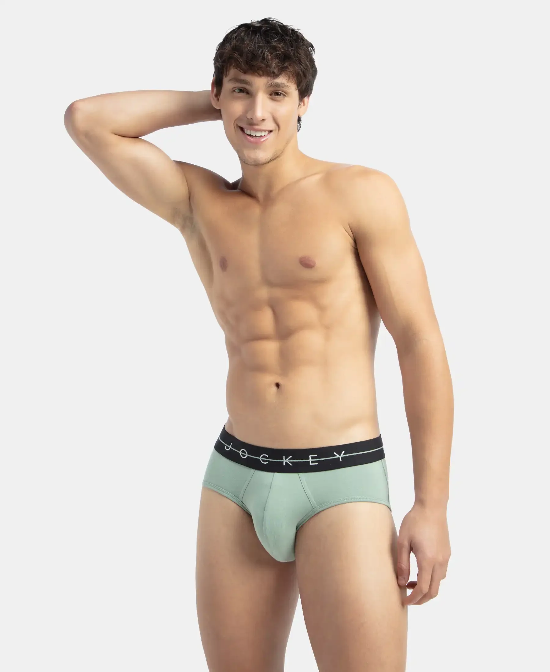Super Combed Cotton Elastane Stretch Solid Brief with Ultrasoft Waistband - Iceberg Green - Image 5