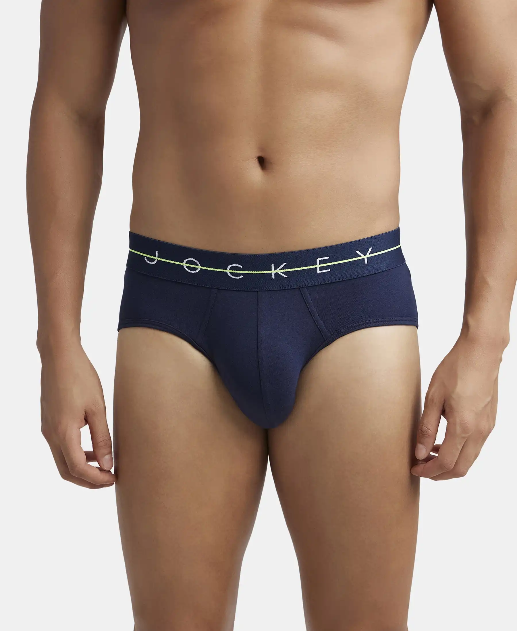 Super Combed Cotton Elastane Stretch Solid Brief with Ultrasoft Waistband - Navy & Dusk Blue (Pack of 2) - Image 3