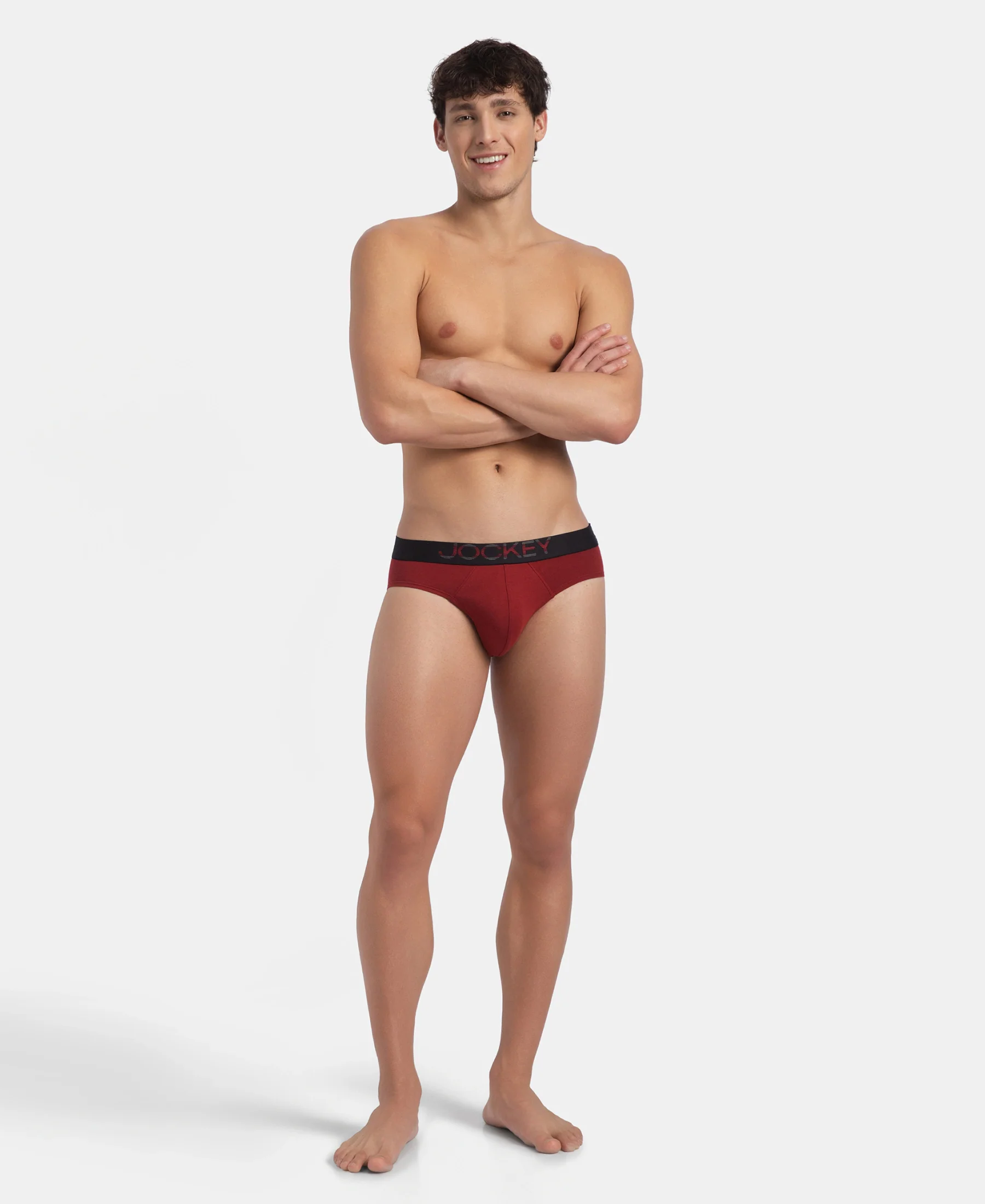 Super Combed Cotton Elastane Stretch Solid Brief with Ultrasoft Waistband - Sundried Tomato - Image 6