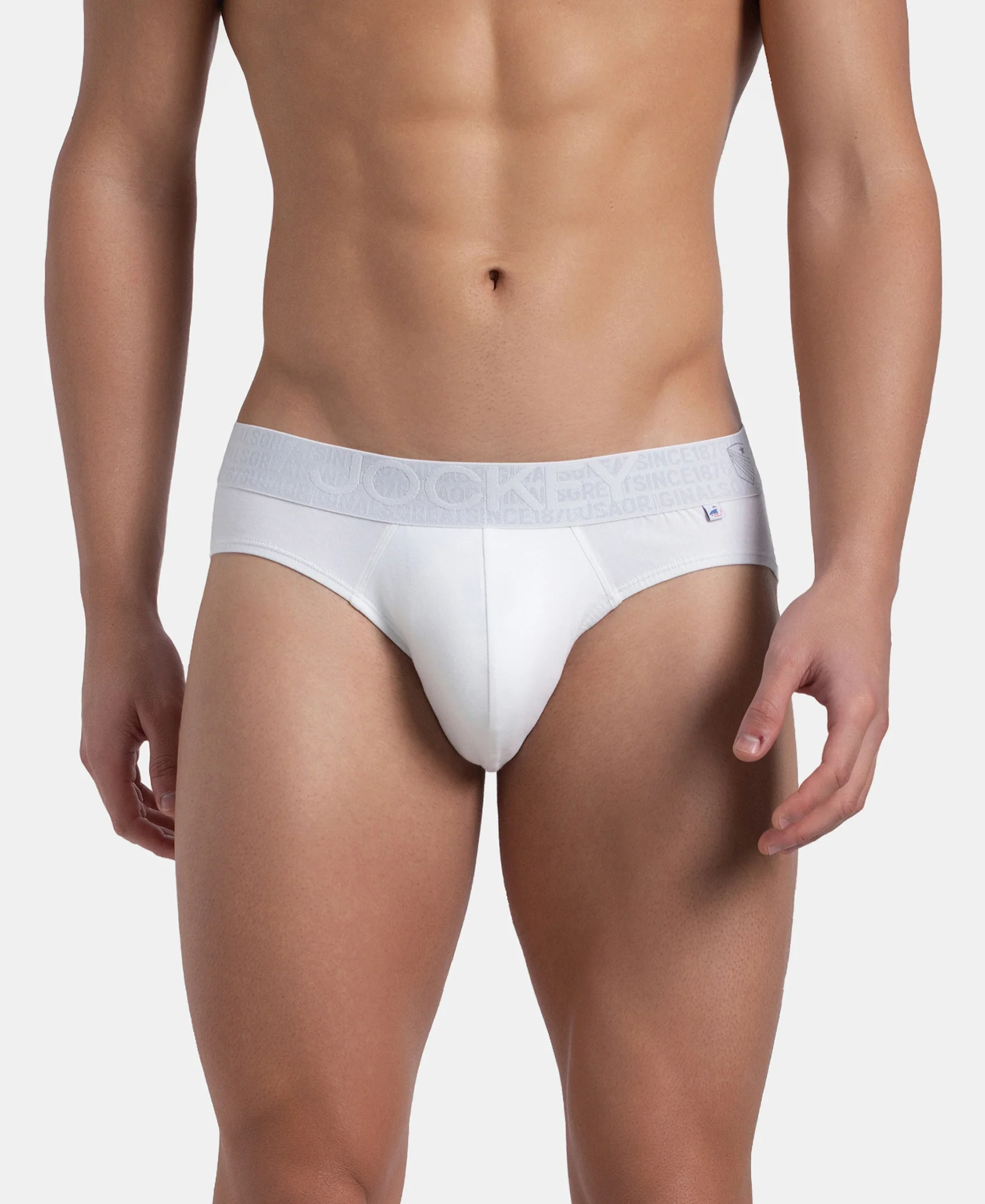 Super Combed Cotton Elastane Stretch Solid Brief with Ultrasoft Waistband - White (Pack of 2) - Image 2