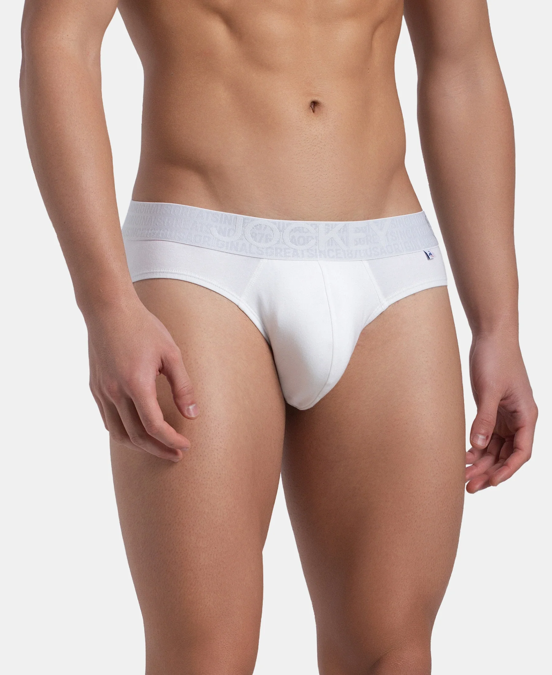 Super Combed Cotton Elastane Stretch Solid Brief with Ultrasoft Waistband - White (Pack of 2) - Image 3