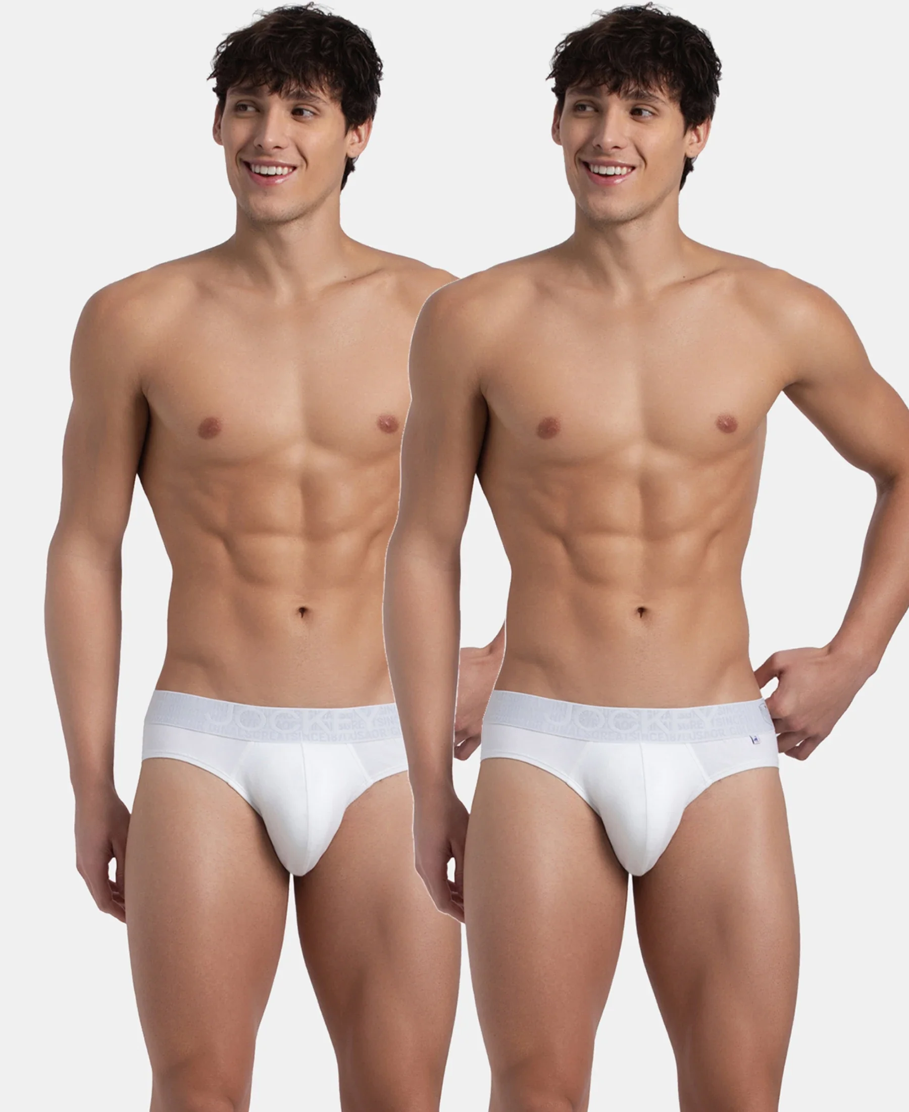 Super Combed Cotton Elastane Stretch Solid Brief with Ultrasoft Waistband - White (Pack of 2) - Image 5