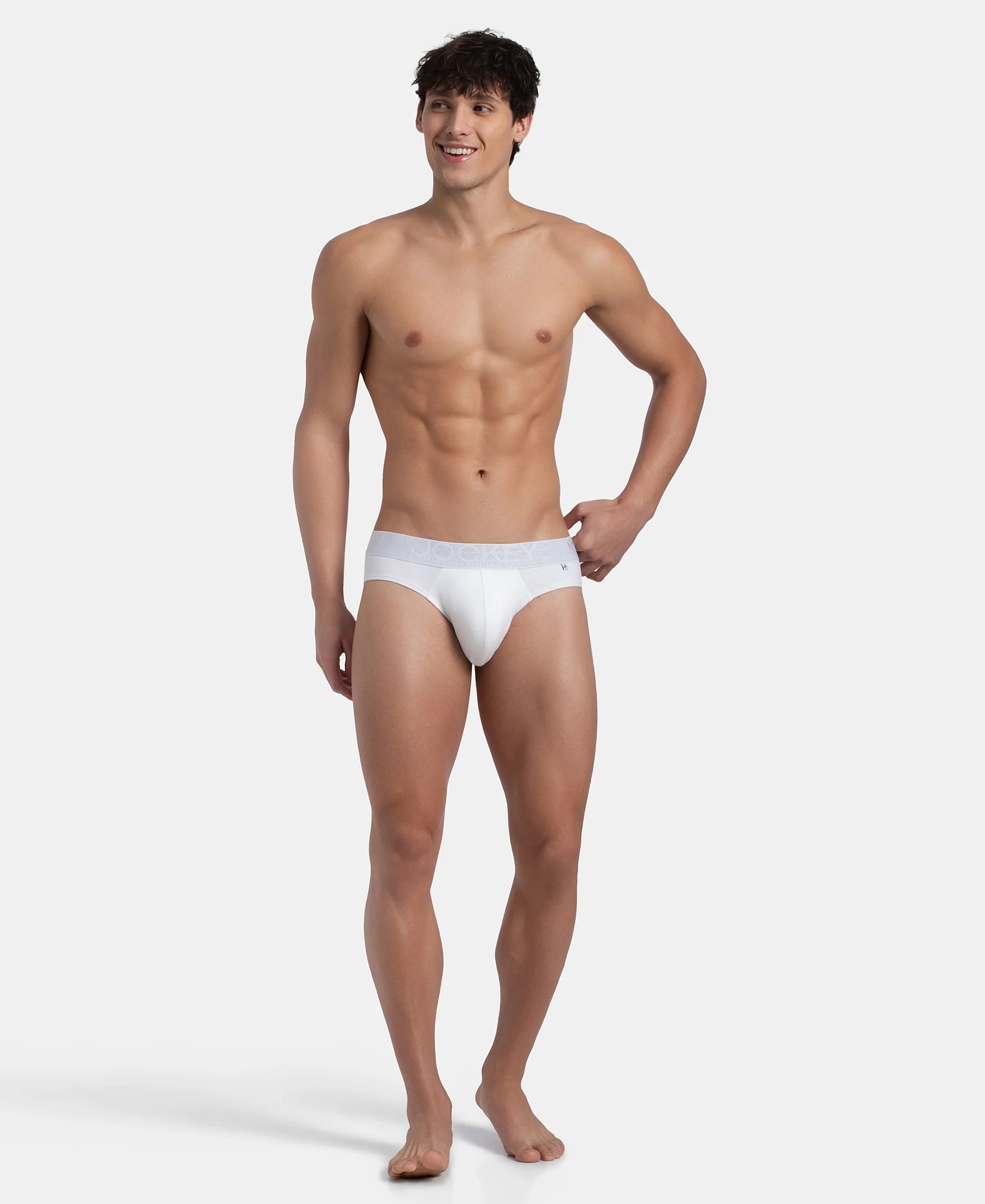 Super Combed Cotton Elastane Stretch Solid Brief with Ultrasoft Waistband - White (Pack of 2) - Image 6
