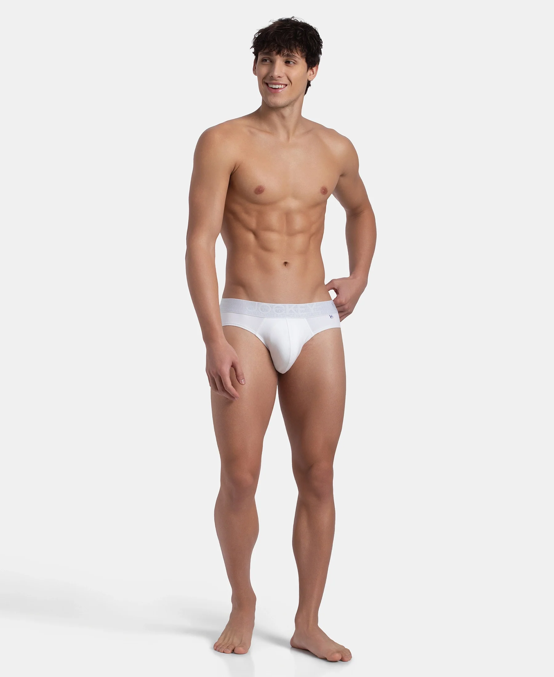 Super Combed Cotton Elastane Stretch Solid Brief with Ultrasoft Waistband - White (Pack of 2) - Image 8
