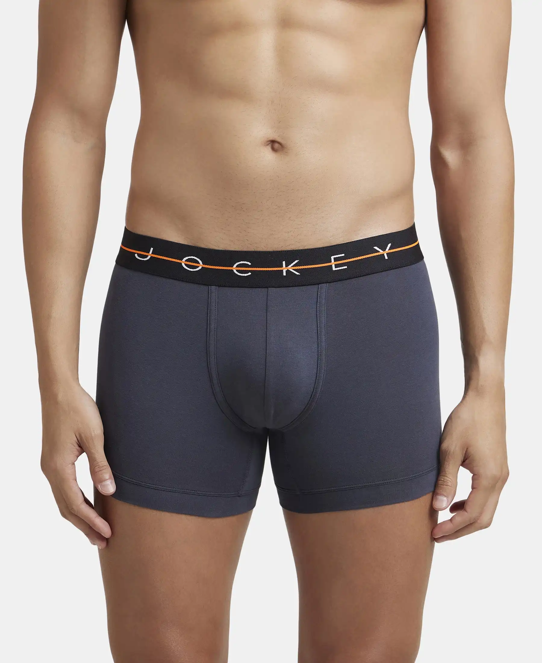 Super Combed Cotton Elastane Stretch Solid Trunk with Ultrasoft Waistband - Black & Graphite (Pack of 2) - Image 3