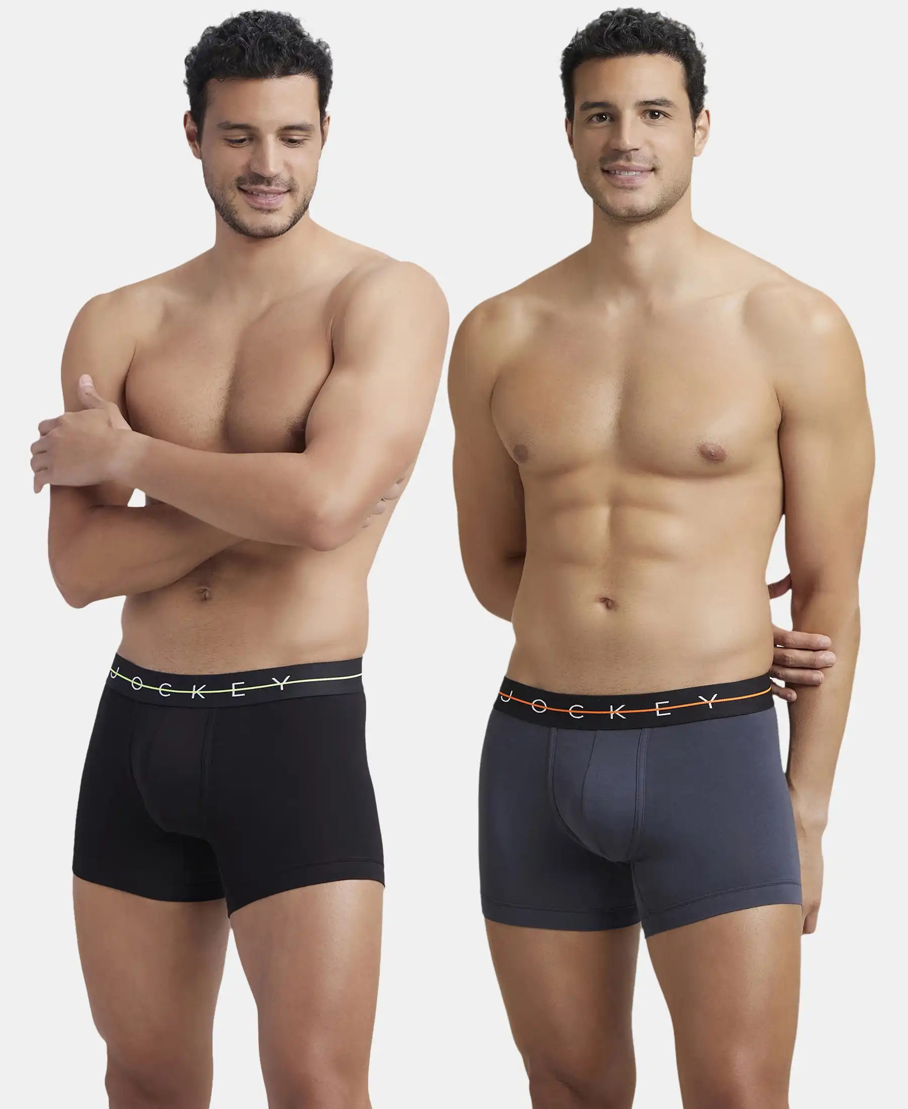 Super Combed Cotton Elastane Stretch Solid Trunk with Ultrasoft Waistband - Black & Graphite (Pack of 2) - Image 5