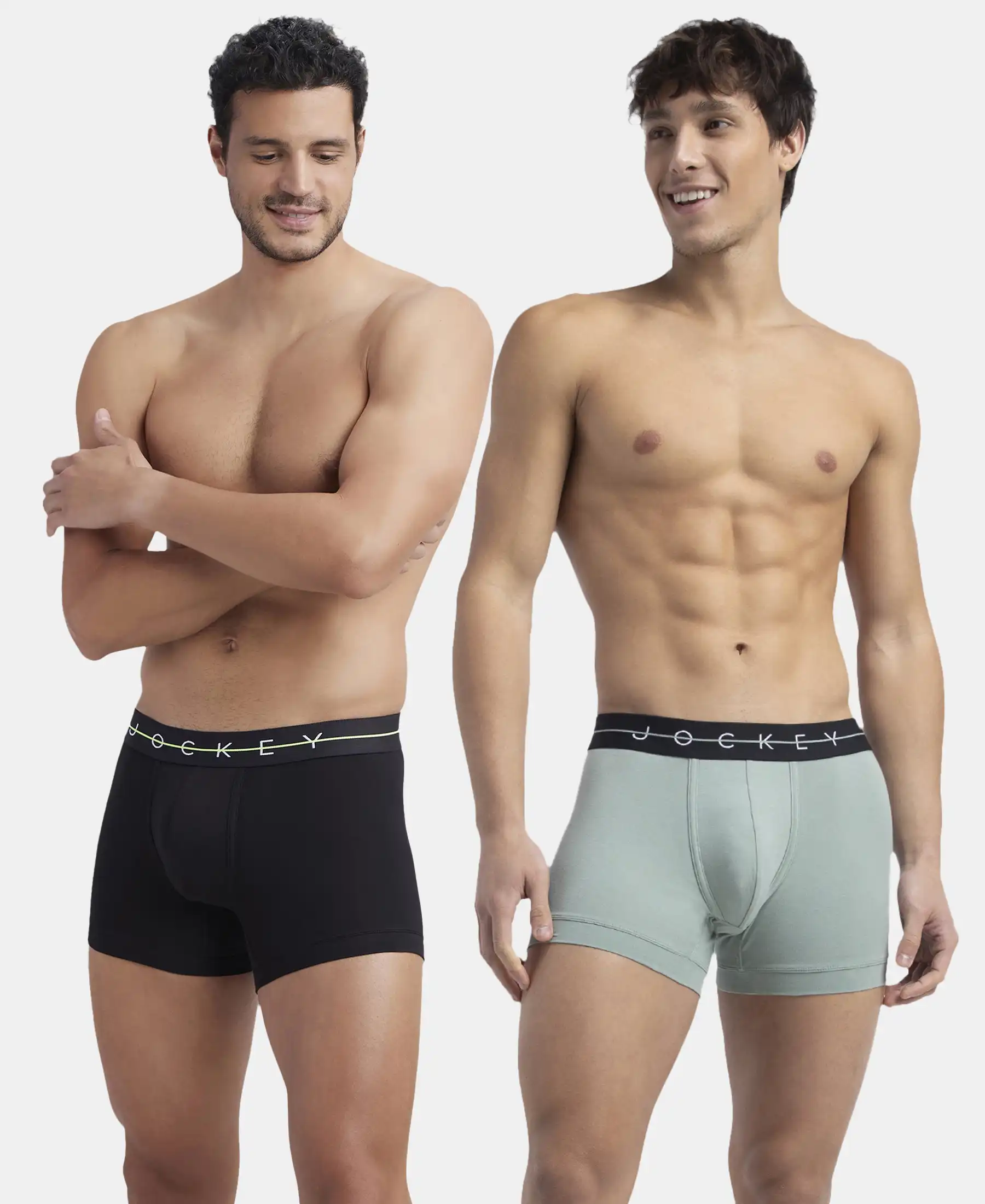 Super Combed Cotton Elastane Stretch Solid Trunk with Ultrasoft Waistband - Black & Iceberg Green (Pack of 2) - Image 5
