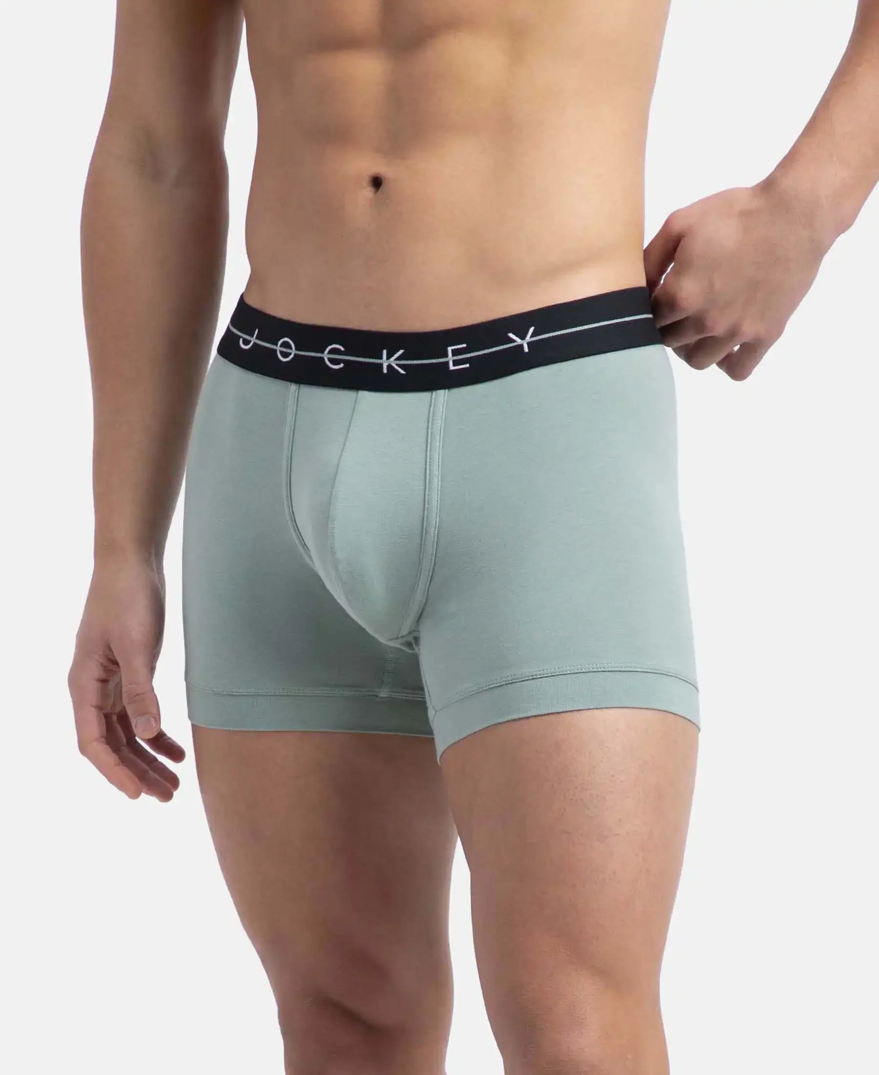 Super Combed Cotton Elastane Stretch Solid Trunk with Ultrasoft Waistband - Black & Iceberg Green (Pack of 2) - Image 6