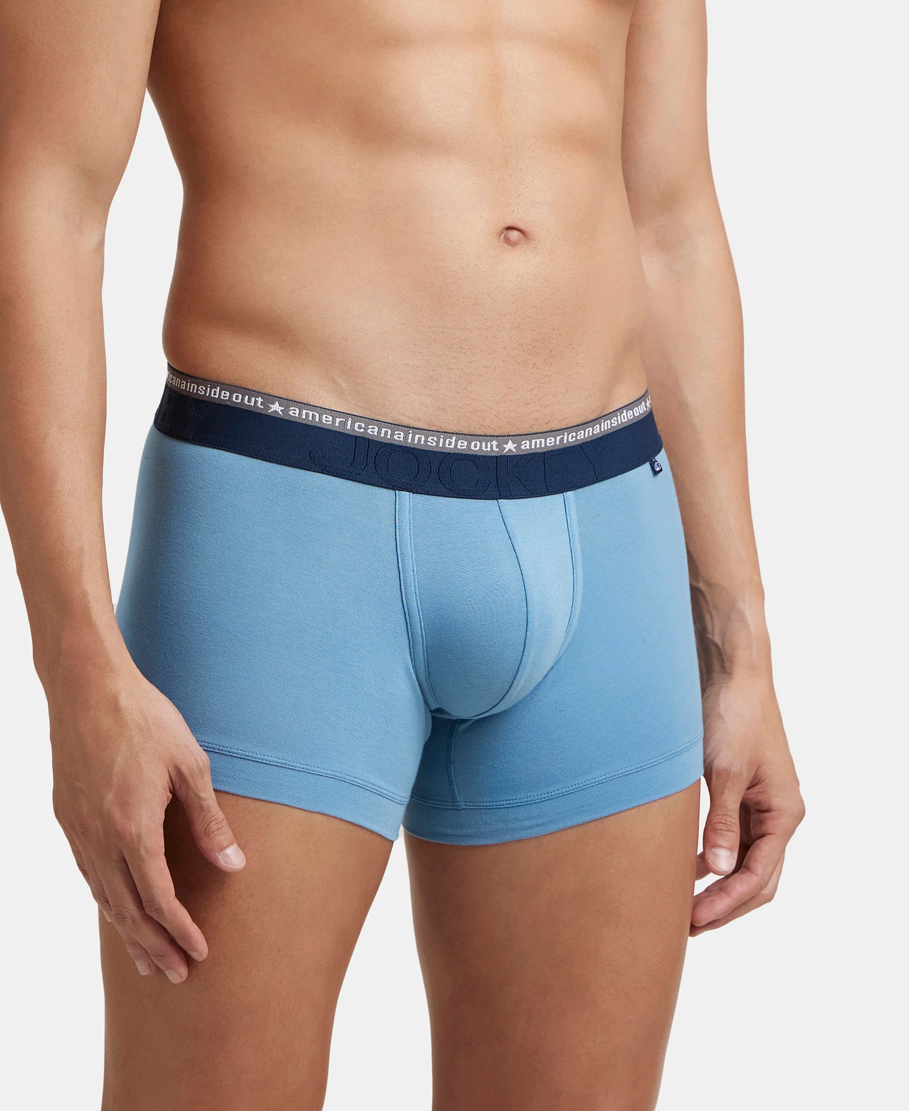 Super Combed Cotton Elastane Stretch Solid Trunk with Ultrasoft Waistband - Blue Heaven (Pack of 2) - Image 3