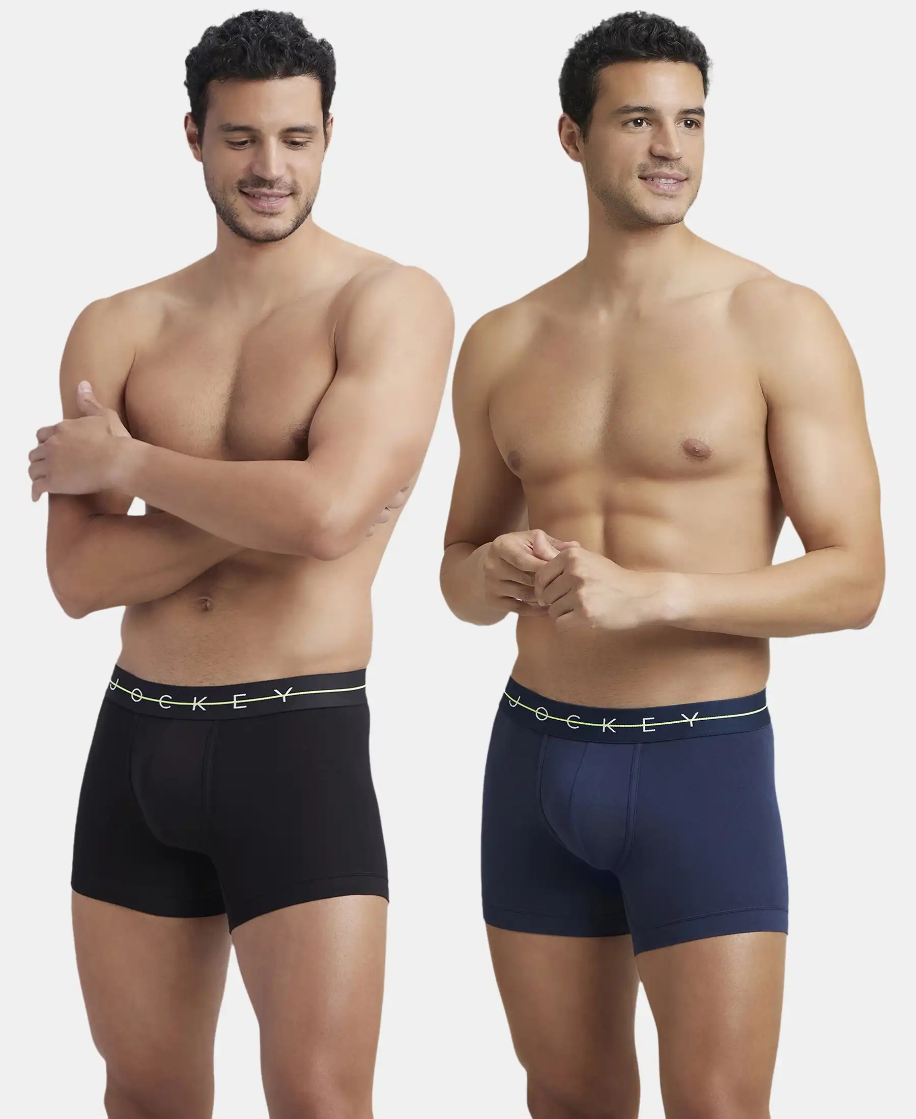 Super Combed Cotton Elastane Stretch Solid Trunk with Ultrasoft Waistband - Navy & Black (Pack of 2)