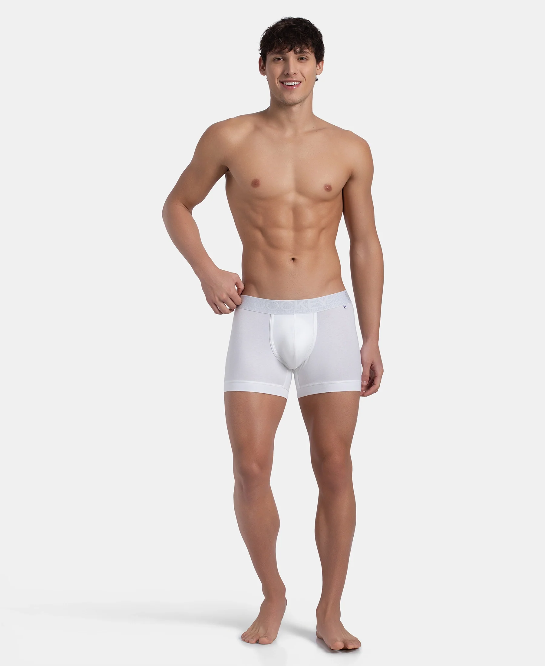 Super Combed Cotton Elastane Stretch Solid Trunk with Ultrasoft Waistband - White (Pack of 2) - Image 6
