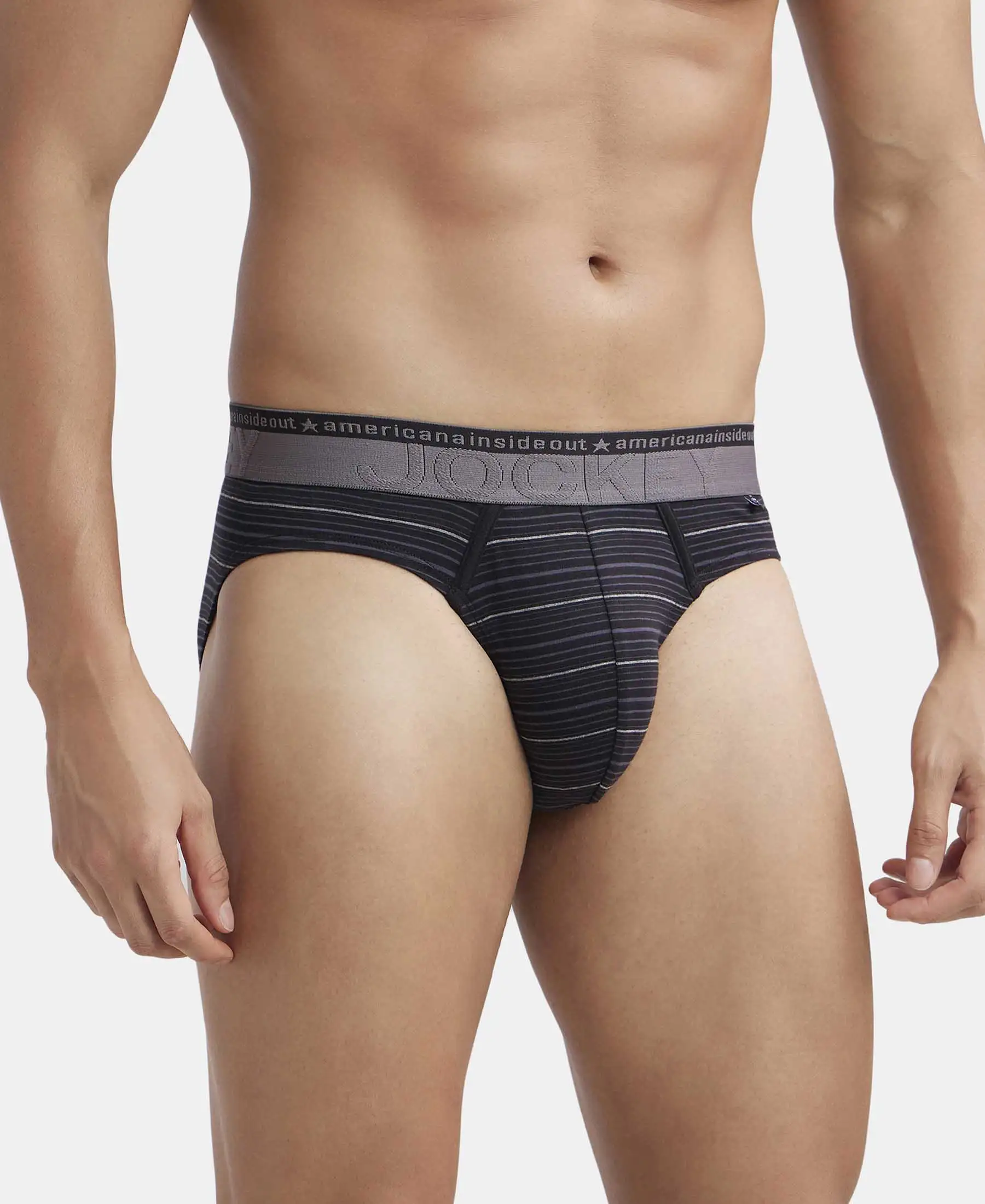 Super Combed Cotton Elastane Stretch Striped Brief with Ultrasoft Waistband - Black - Image 2