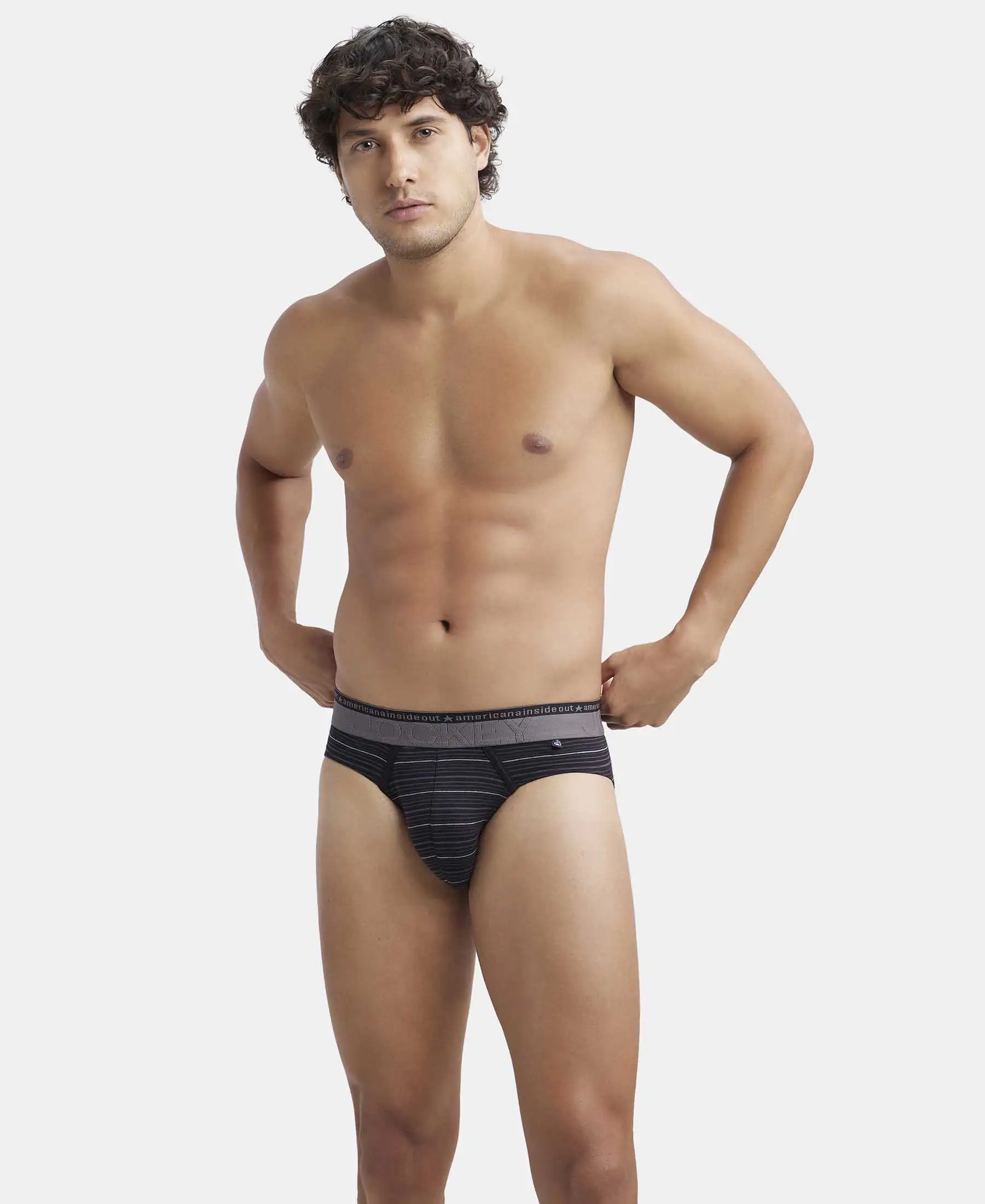Super Combed Cotton Elastane Stretch Striped Brief with Ultrasoft Waistband - Black - Image 5