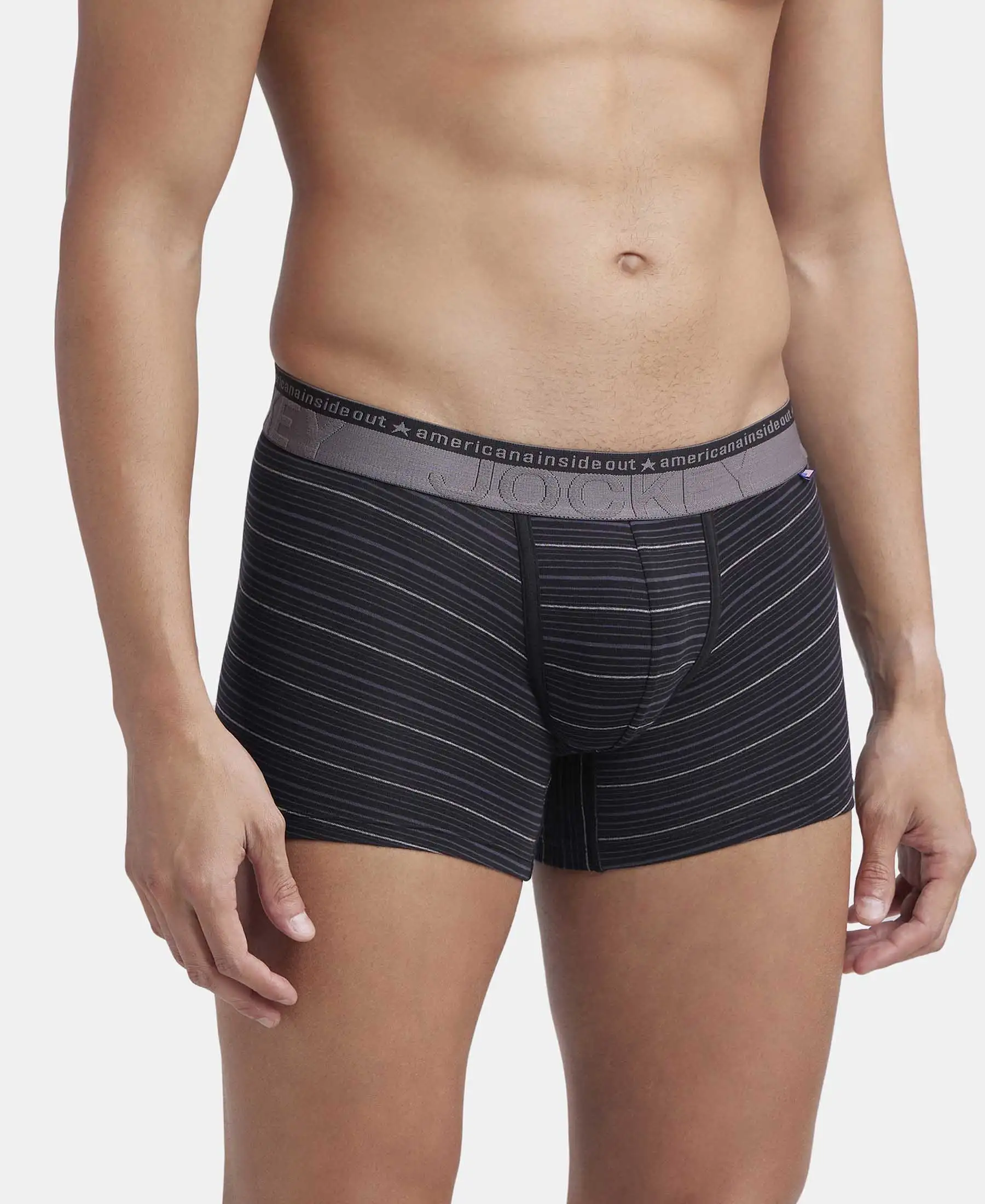 Super Combed Cotton Elastane Stretch Stripe Trunk with Ultrasoft Waistband - Black - Image 2