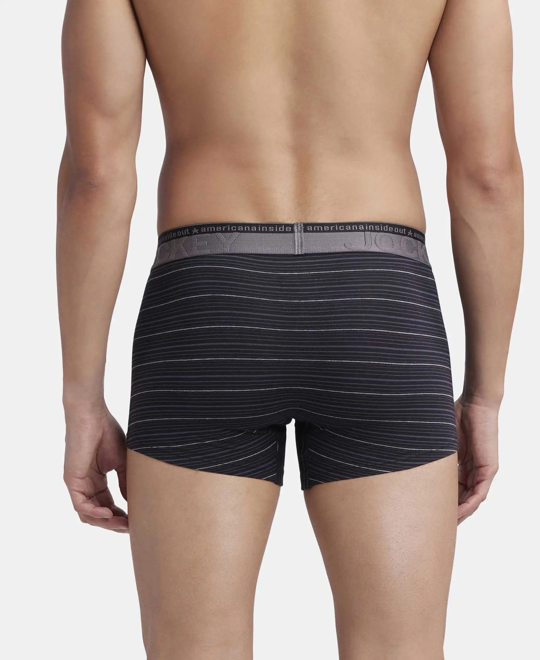Super Combed Cotton Elastane Stretch Stripe Trunk with Ultrasoft Waistband - Black - Image 3