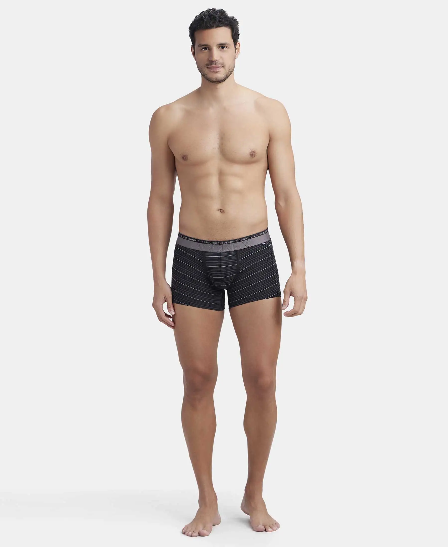 Super Combed Cotton Elastane Stretch Stripe Trunk with Ultrasoft Waistband - Black - Image 4