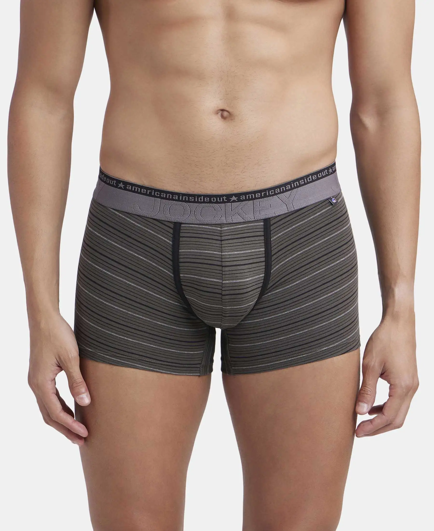 Super Combed Cotton Elastane Stretch Stripe Trunk with Ultrasoft Waistband - Deep Olive