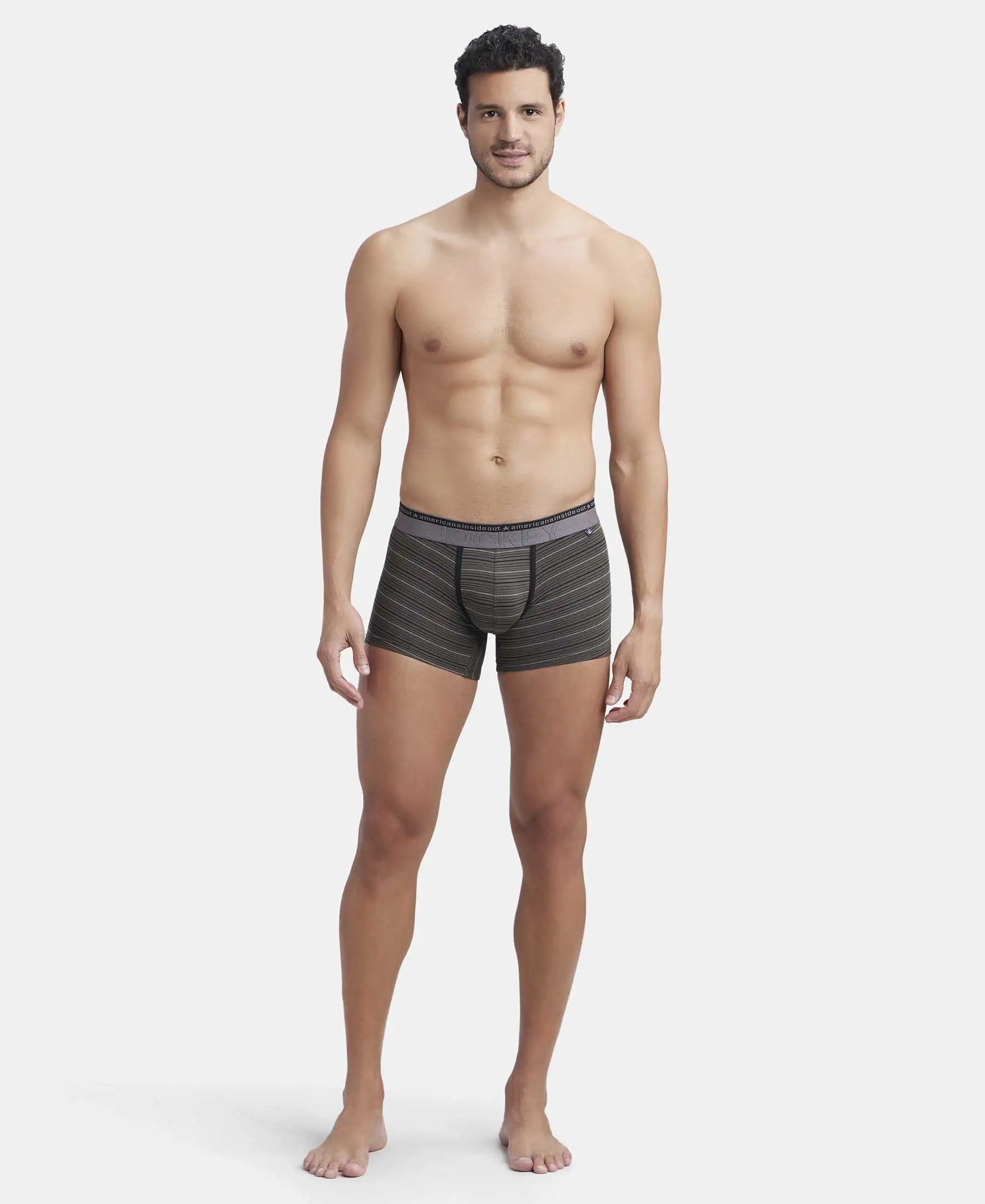 Super Combed Cotton Elastane Stretch Stripe Trunk with Ultrasoft Waistband - Deep Olive - Image 4