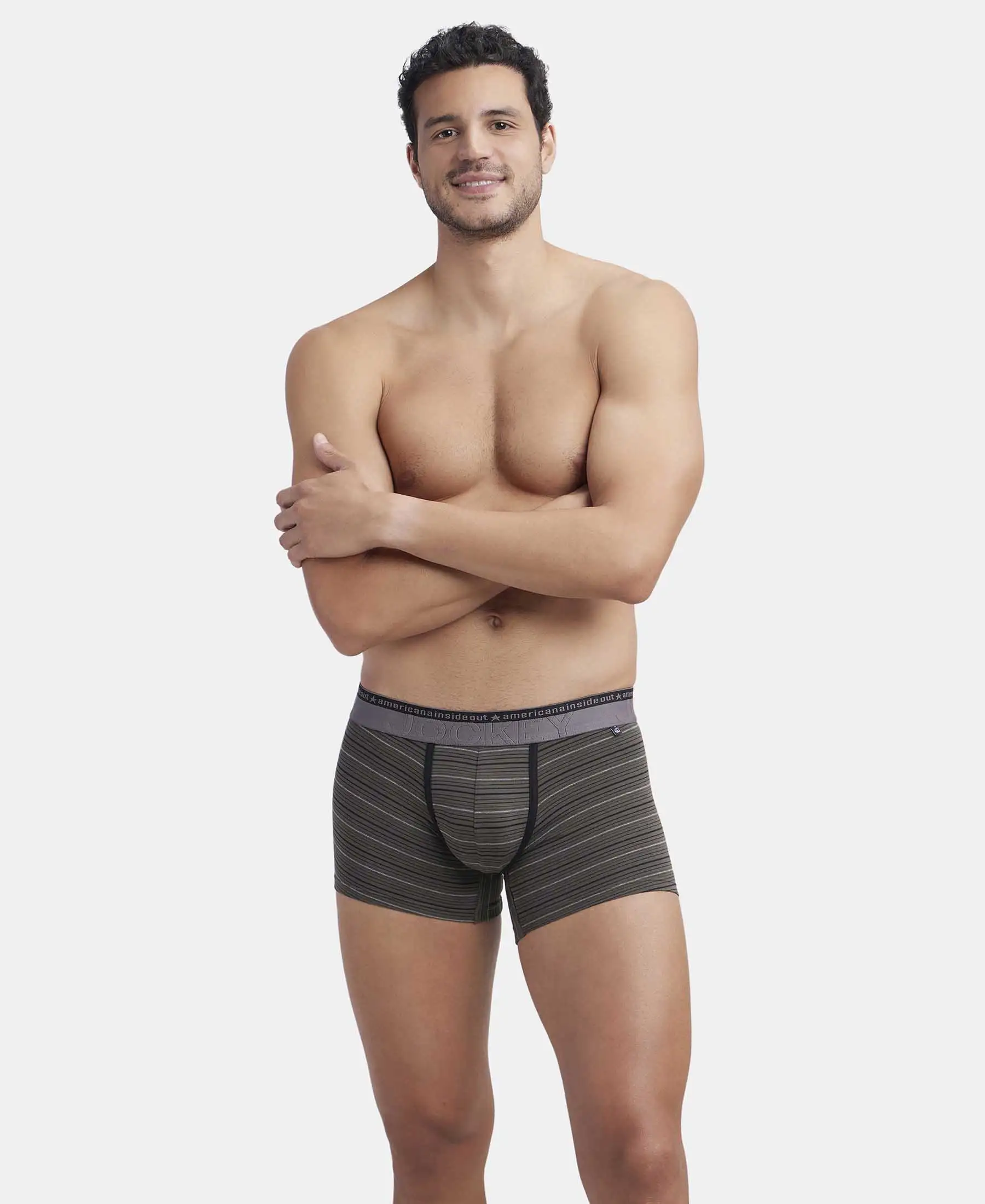 Super Combed Cotton Elastane Stretch Stripe Trunk with Ultrasoft Waistband - Deep Olive - Image 5