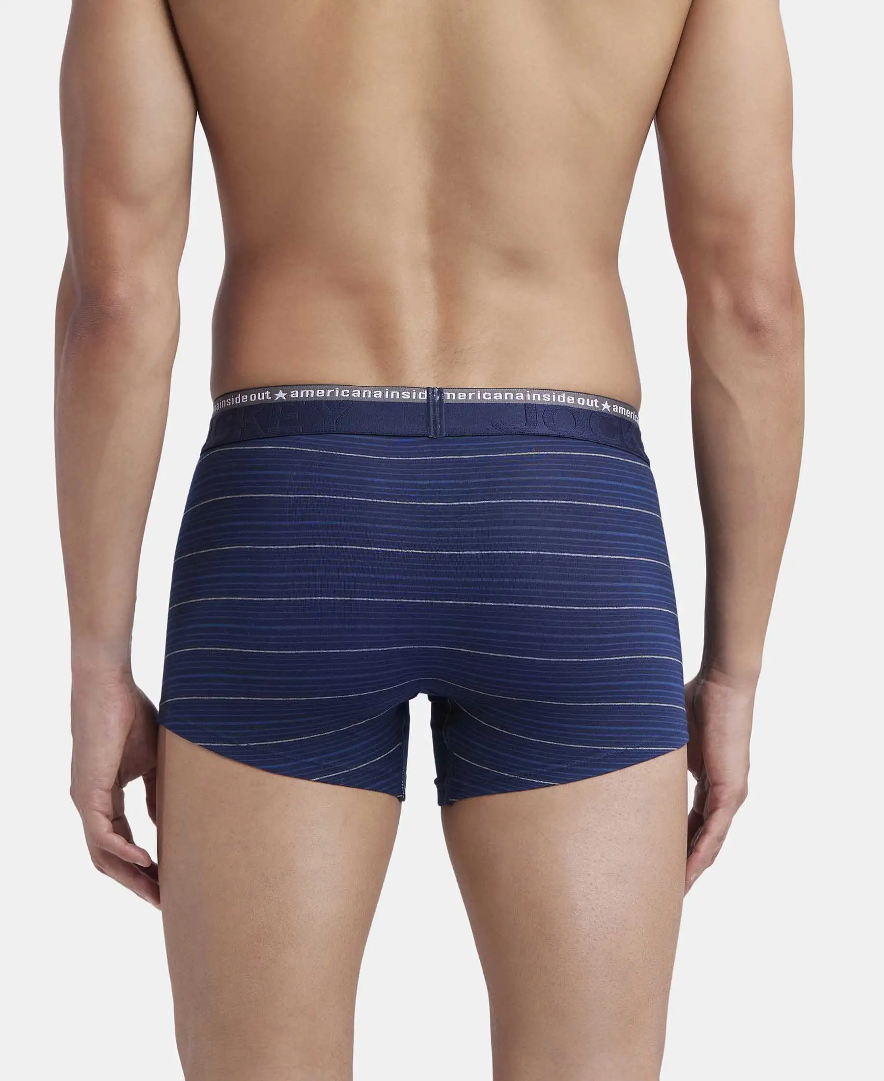Super Combed Cotton Elastane Stretch Stripe Trunk with Ultrasoft Waistband - Navy - Image 3
