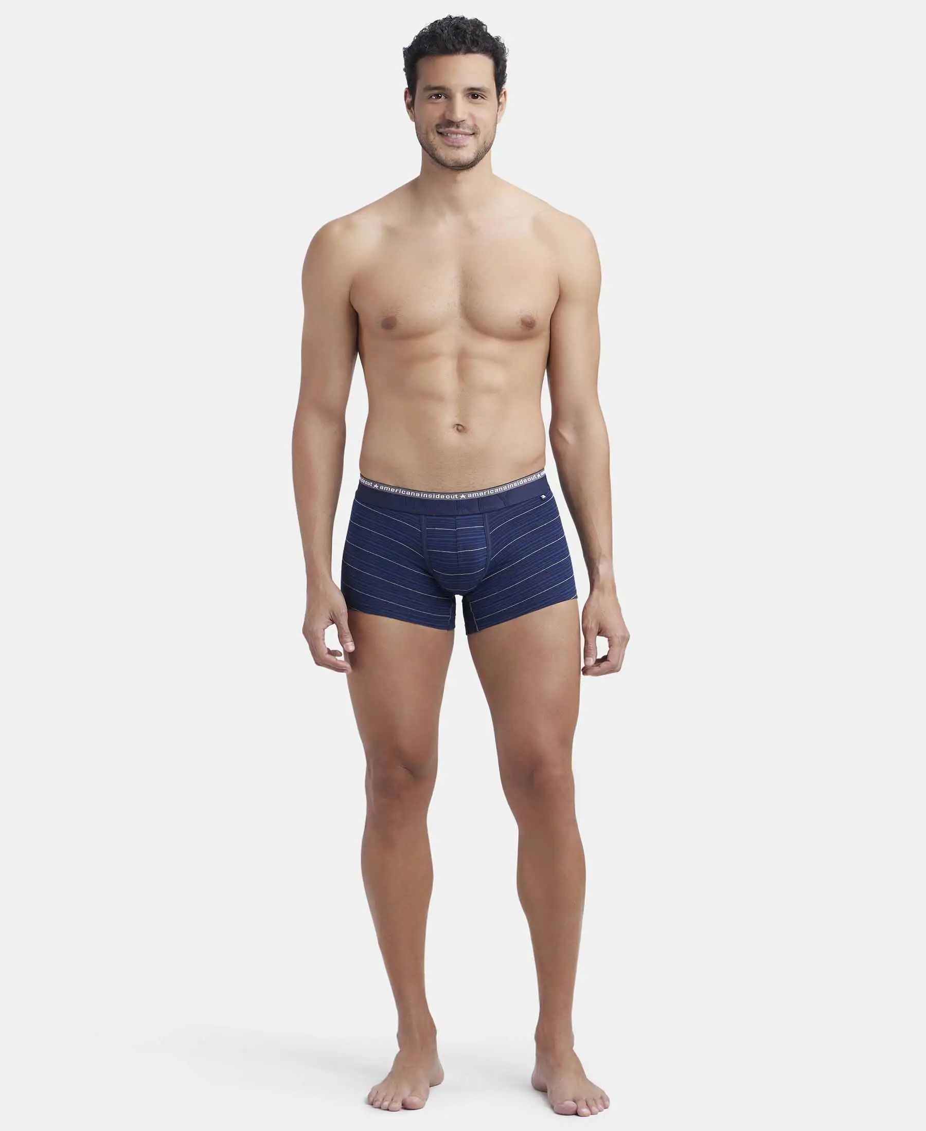Super Combed Cotton Elastane Stretch Stripe Trunk with Ultrasoft Waistband - Navy - Image 4