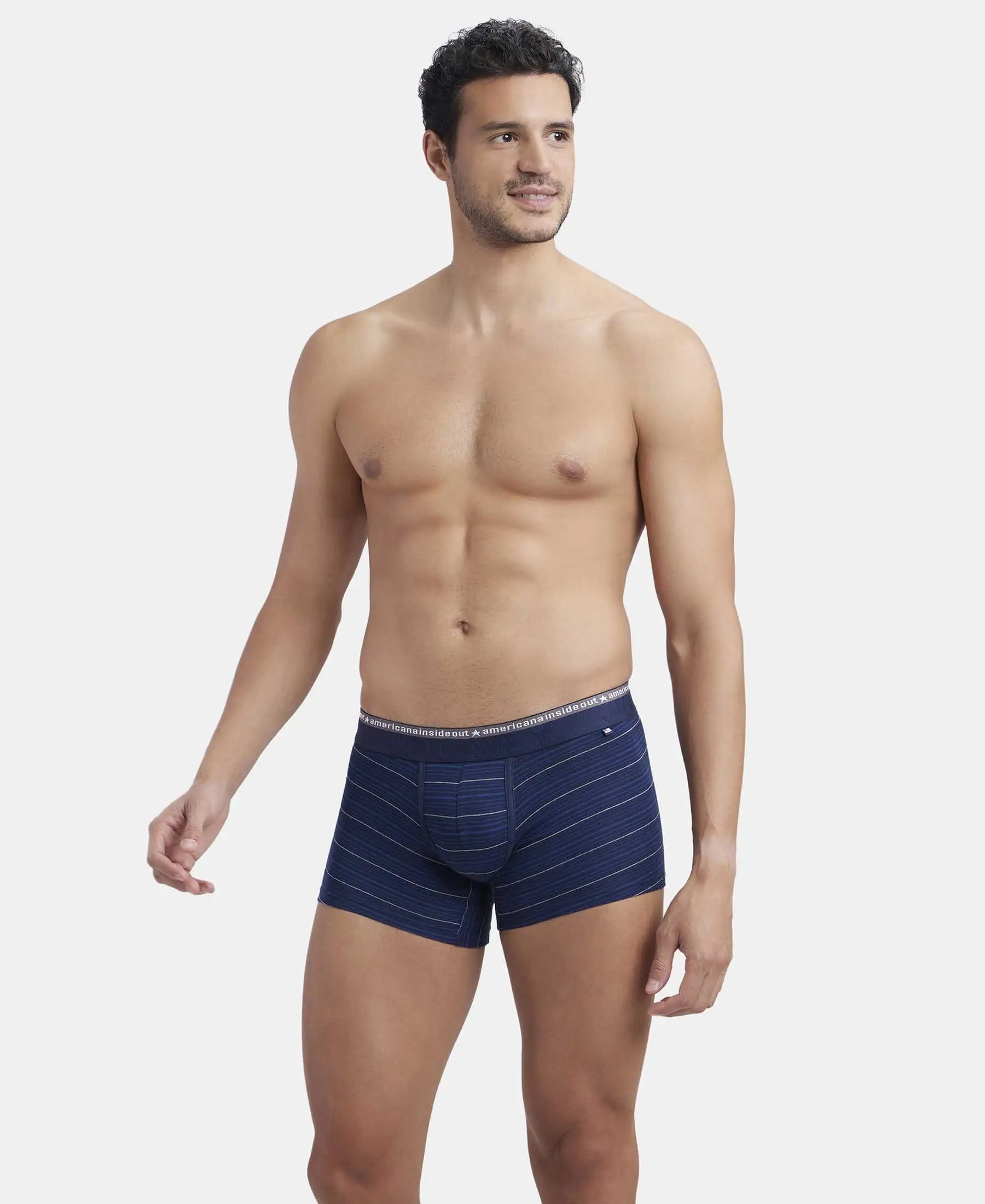 Super Combed Cotton Elastane Stretch Stripe Trunk with Ultrasoft Waistband - Navy - Image 5