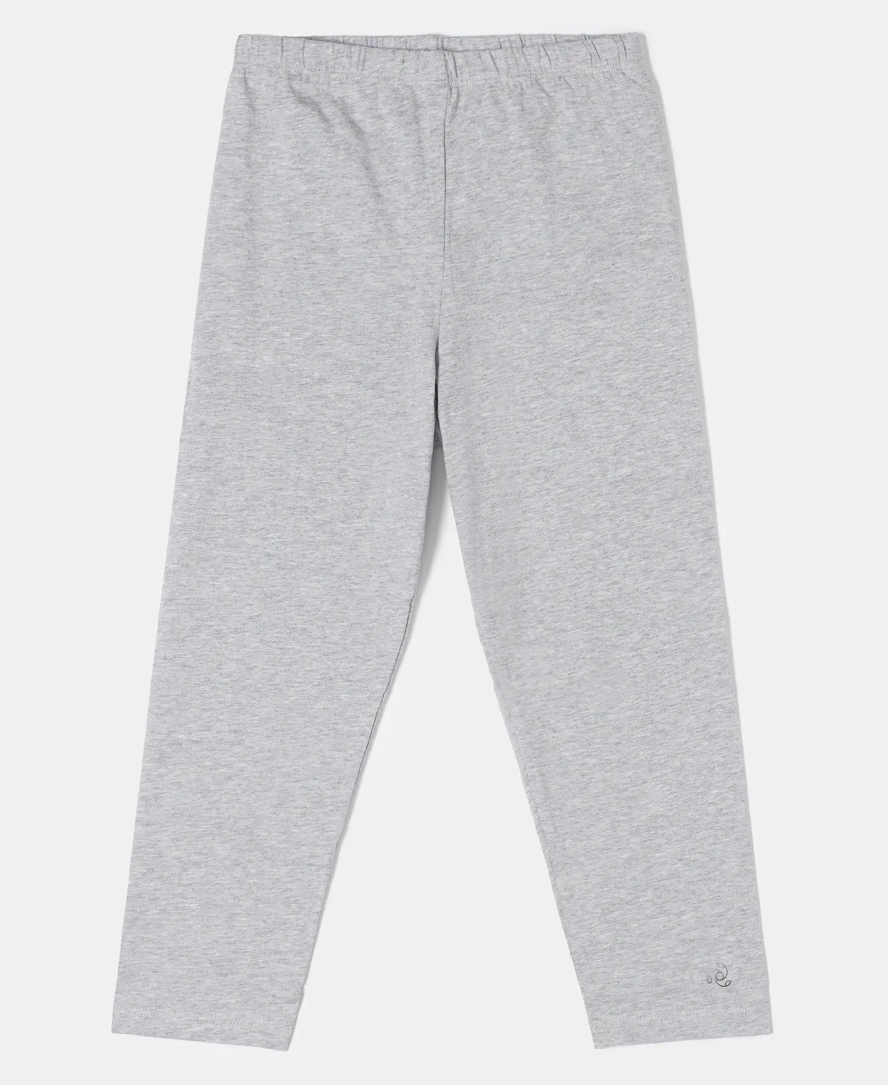 Girl's Super Combed Cotton Elastane Stretch Three Quarter Leggings - Light Grey Melange