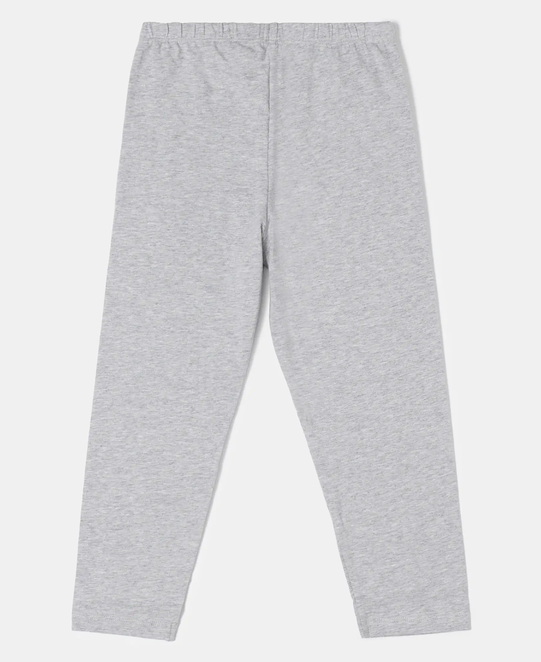 Girl's Super Combed Cotton Elastane Stretch Three Quarter Leggings - Light Grey Melange - Image 2
