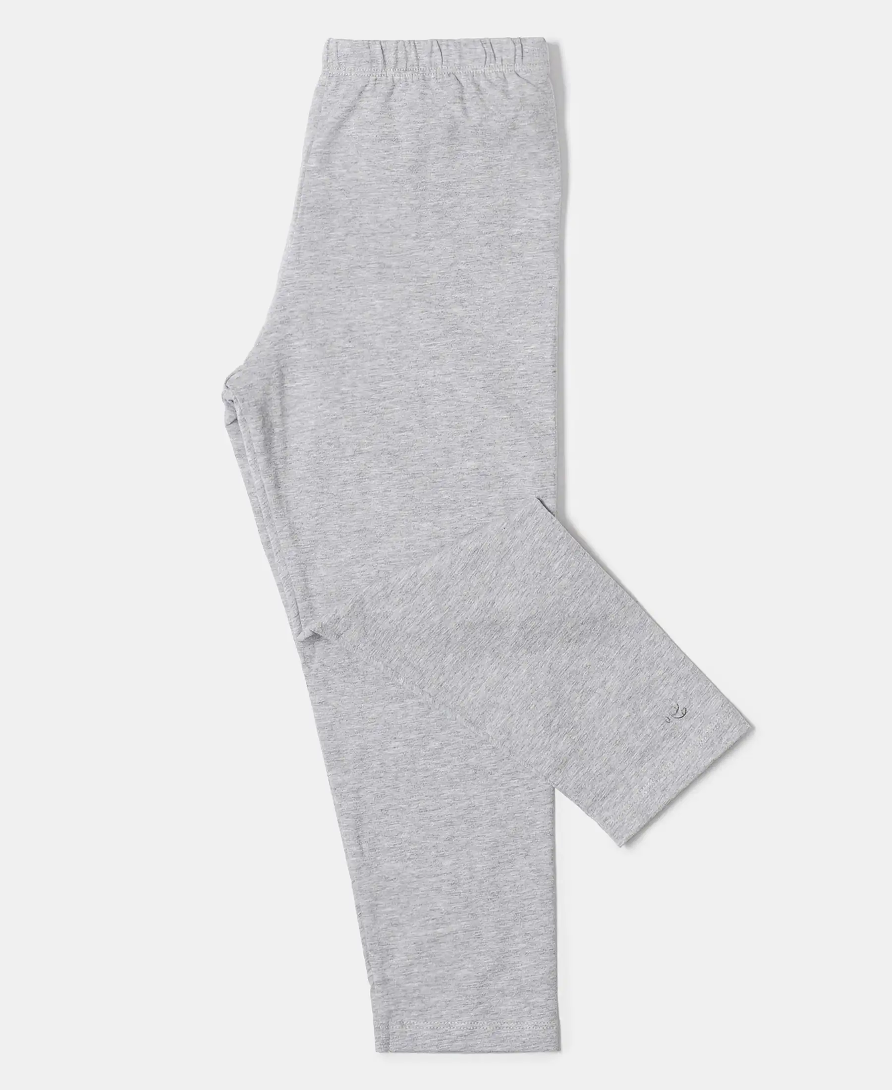Girl's Super Combed Cotton Elastane Stretch Three Quarter Leggings - Light Grey Melange - Image 5