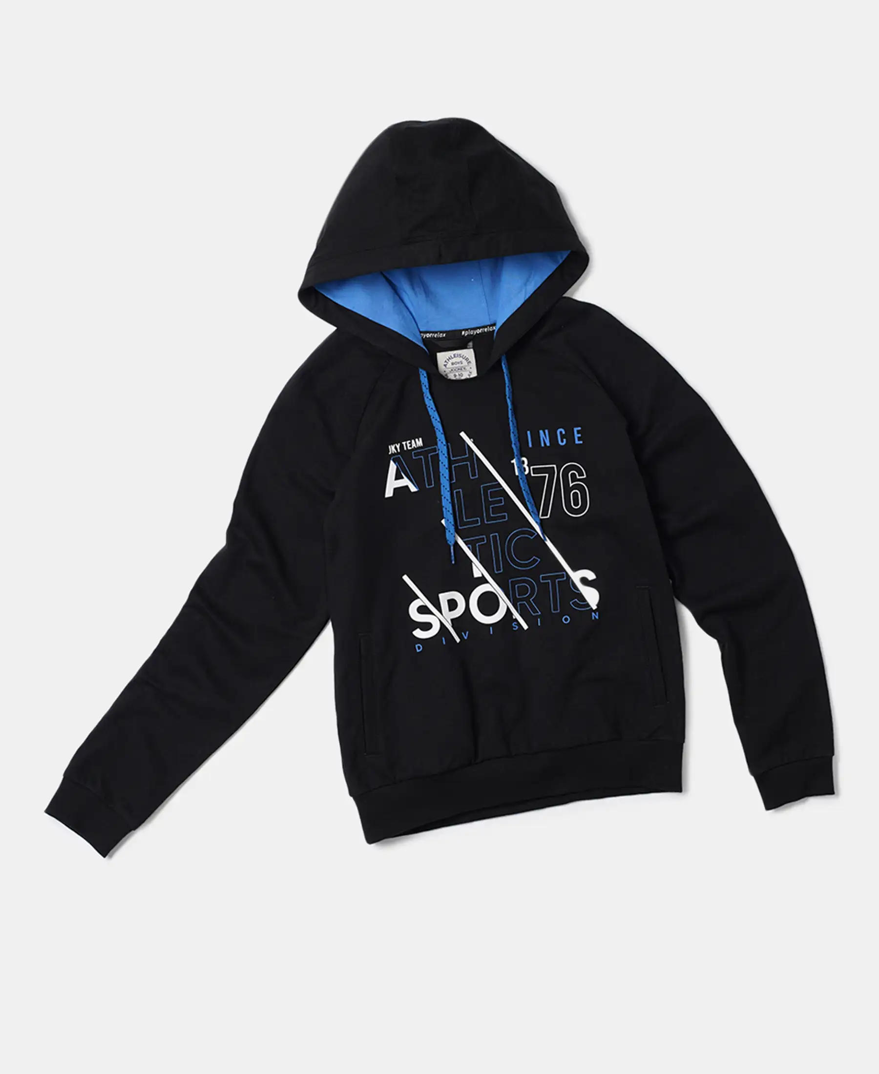 Boy's Super Combed Cotton French Terry Graphic Printed Hoodie Sweatshirt - Black - Image 5