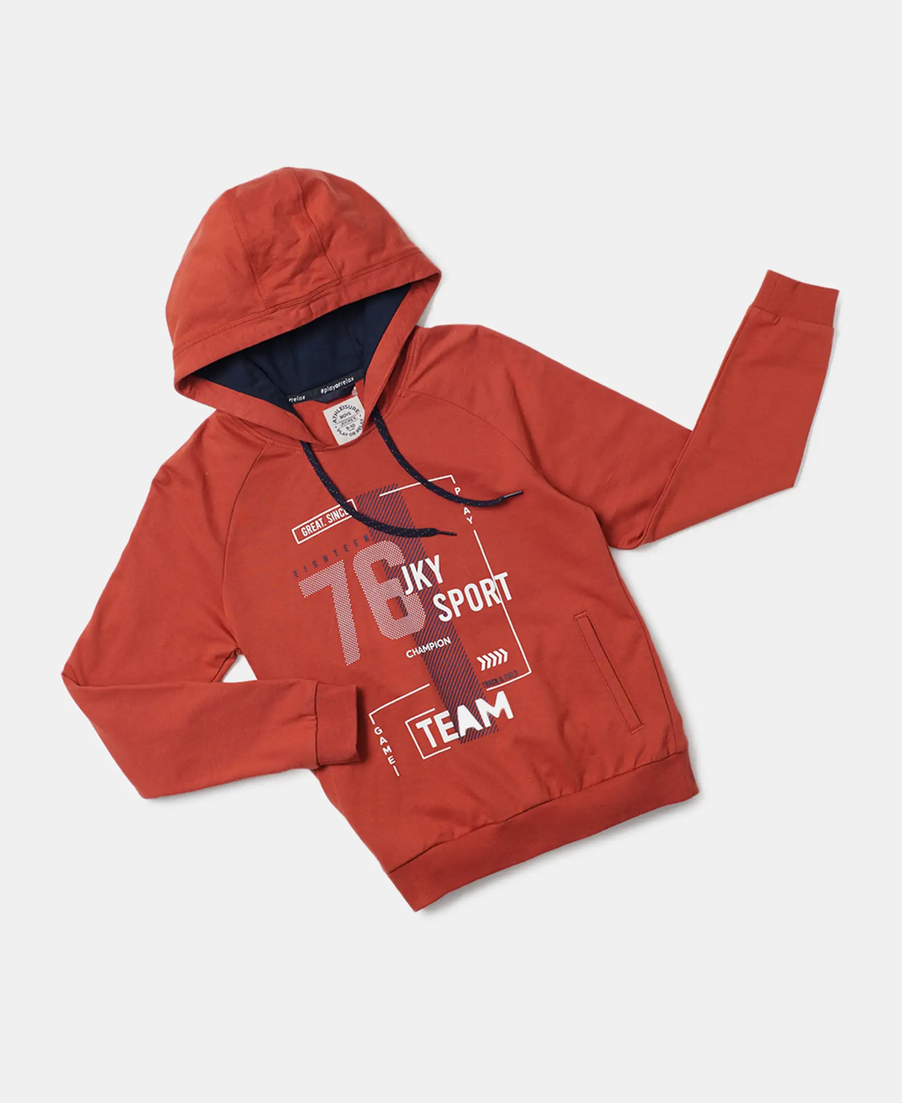 Boy's Super Combed Cotton French Terry Graphic Printed Hoodie Sweatshirt - Cinnabar - Image 5