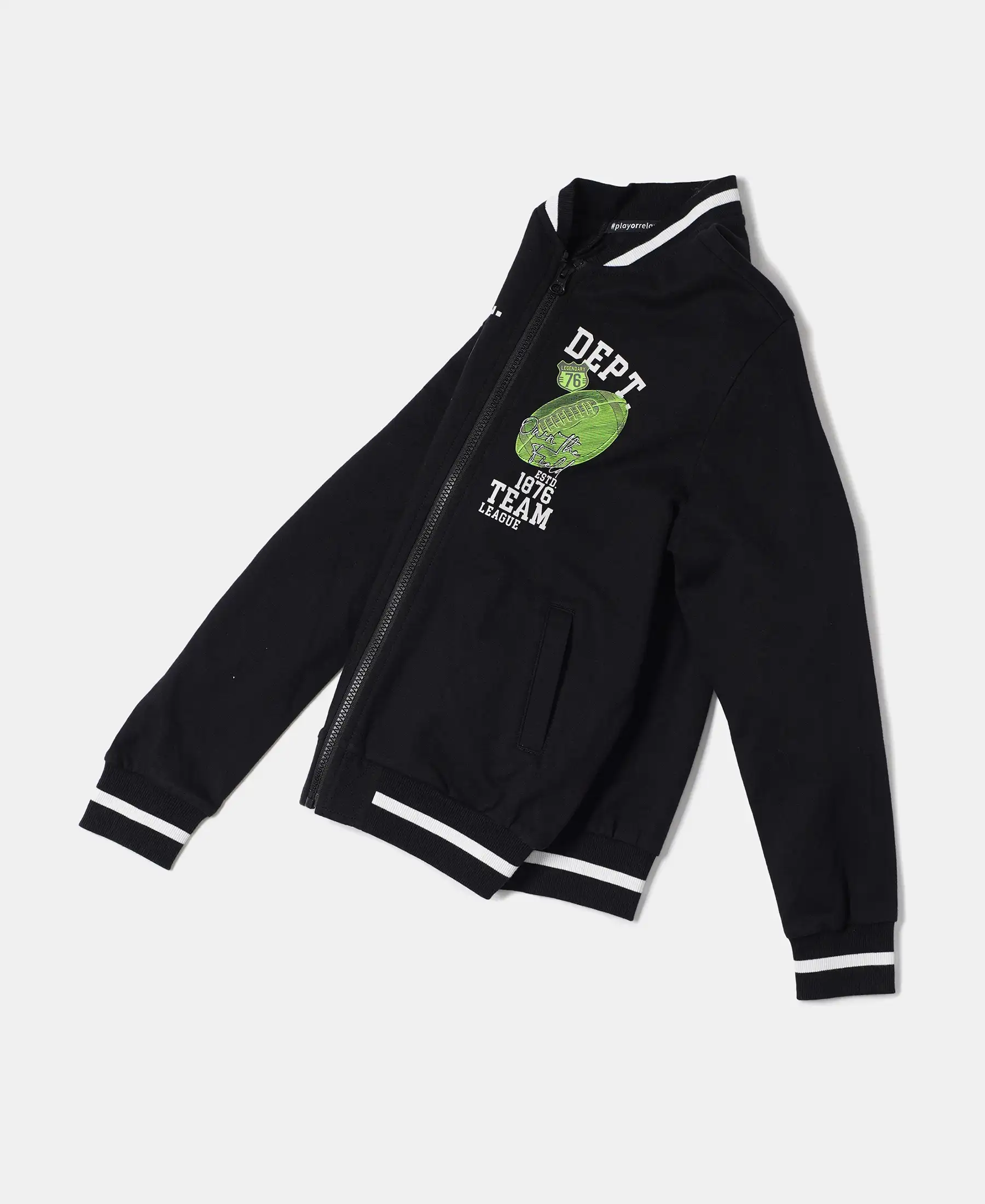Boy's Super Combed Cotton French Terry Graphic Printed Jacket - Black - Image 7