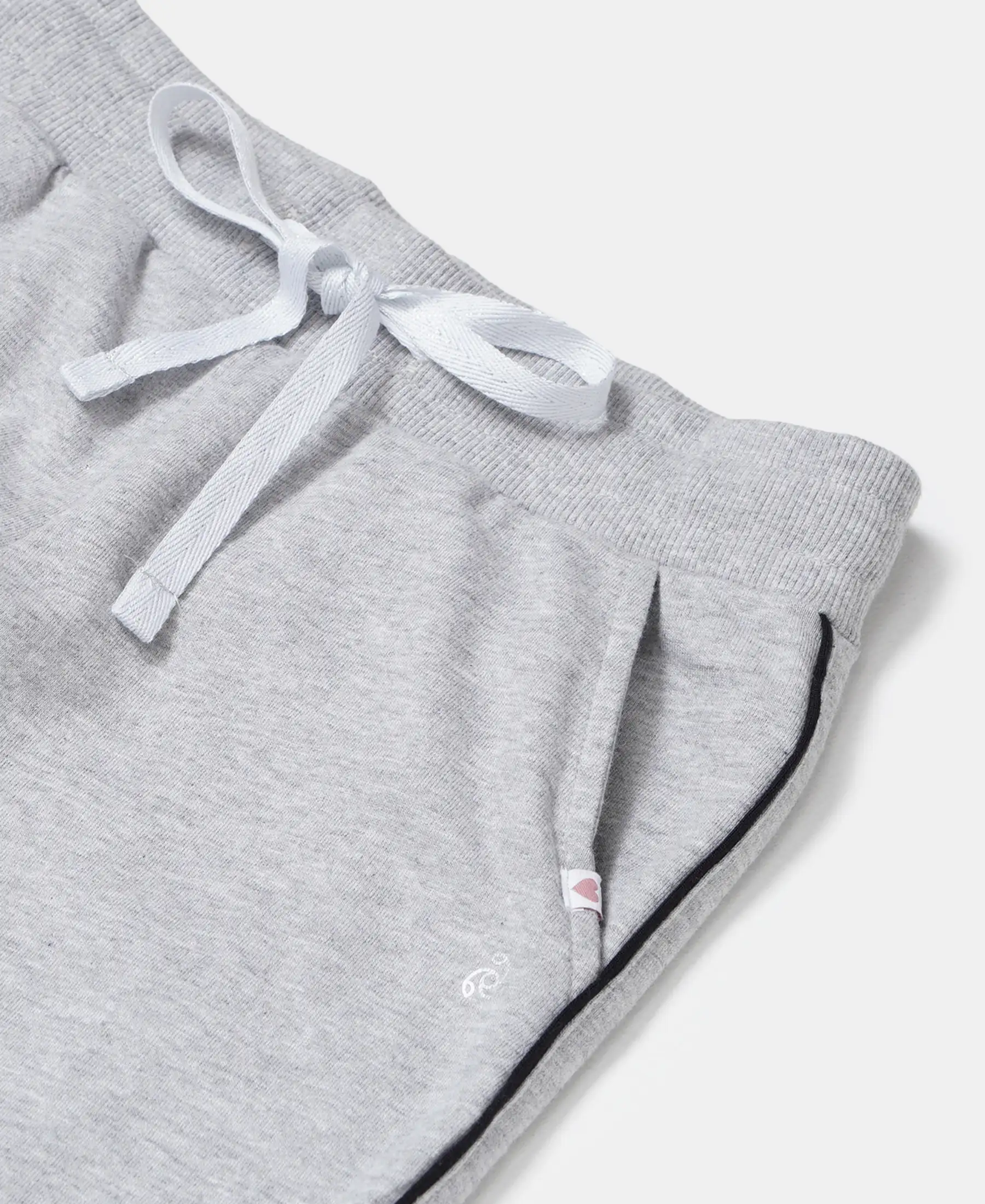 Girl's Super Combed Cotton French Terry Graphic Printed Relaxed Fit Joggers - Light Grey Melange - Image 3
