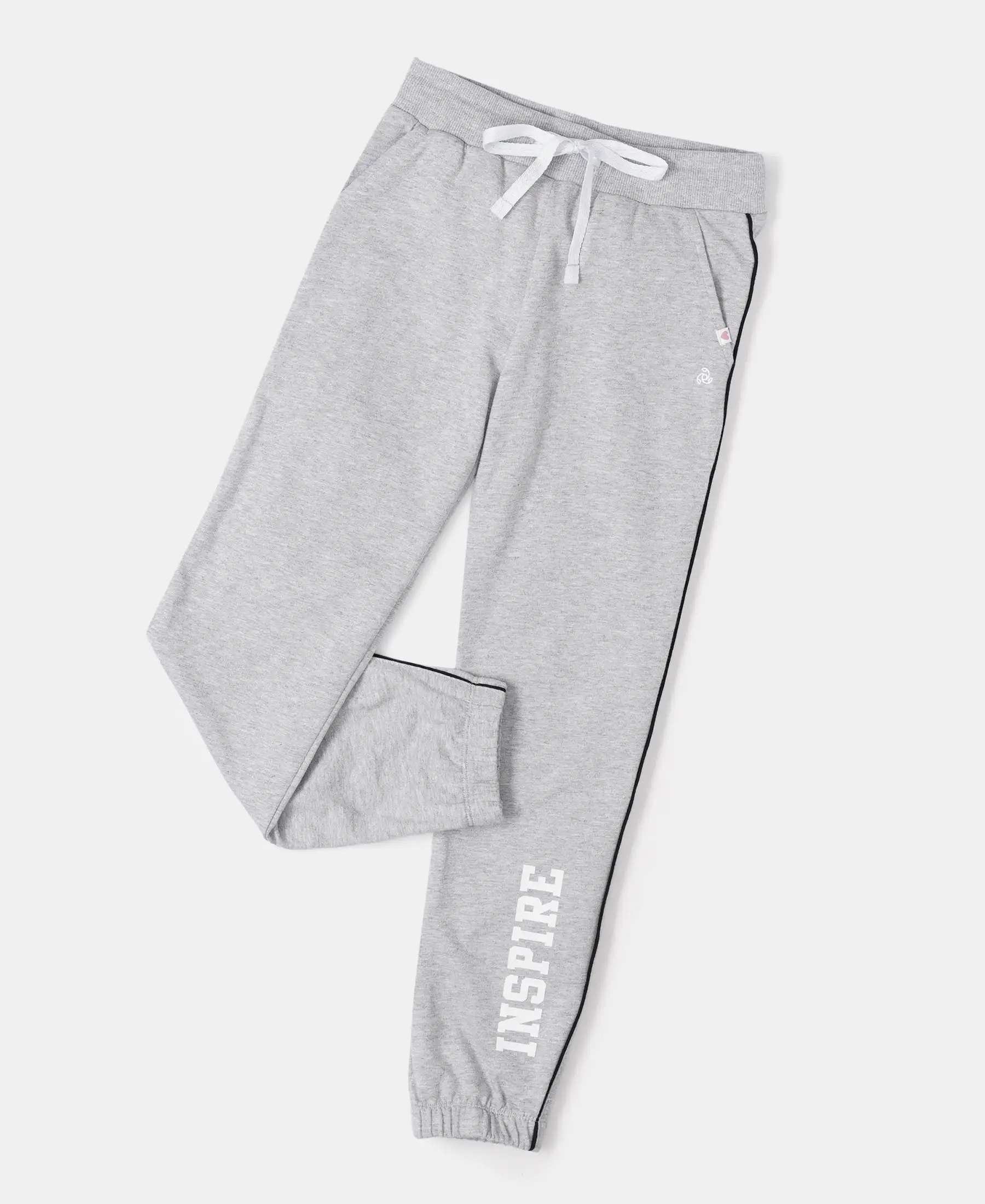 Girl's Super Combed Cotton French Terry Graphic Printed Relaxed Fit Joggers - Light Grey Melange - Image 5