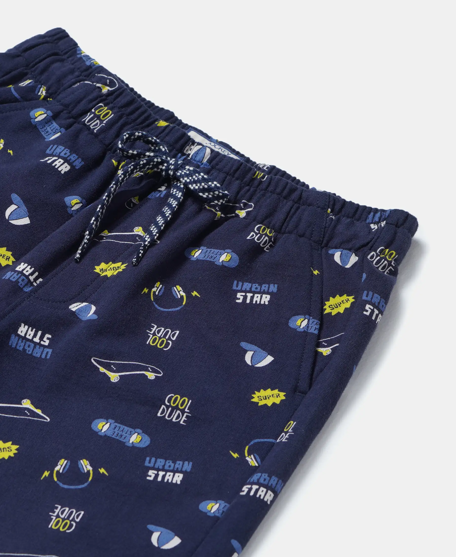 Boy's Super Combed Cotton French Terry Printed Shorts with Turn Up Hem Styling - Navy - Image 3