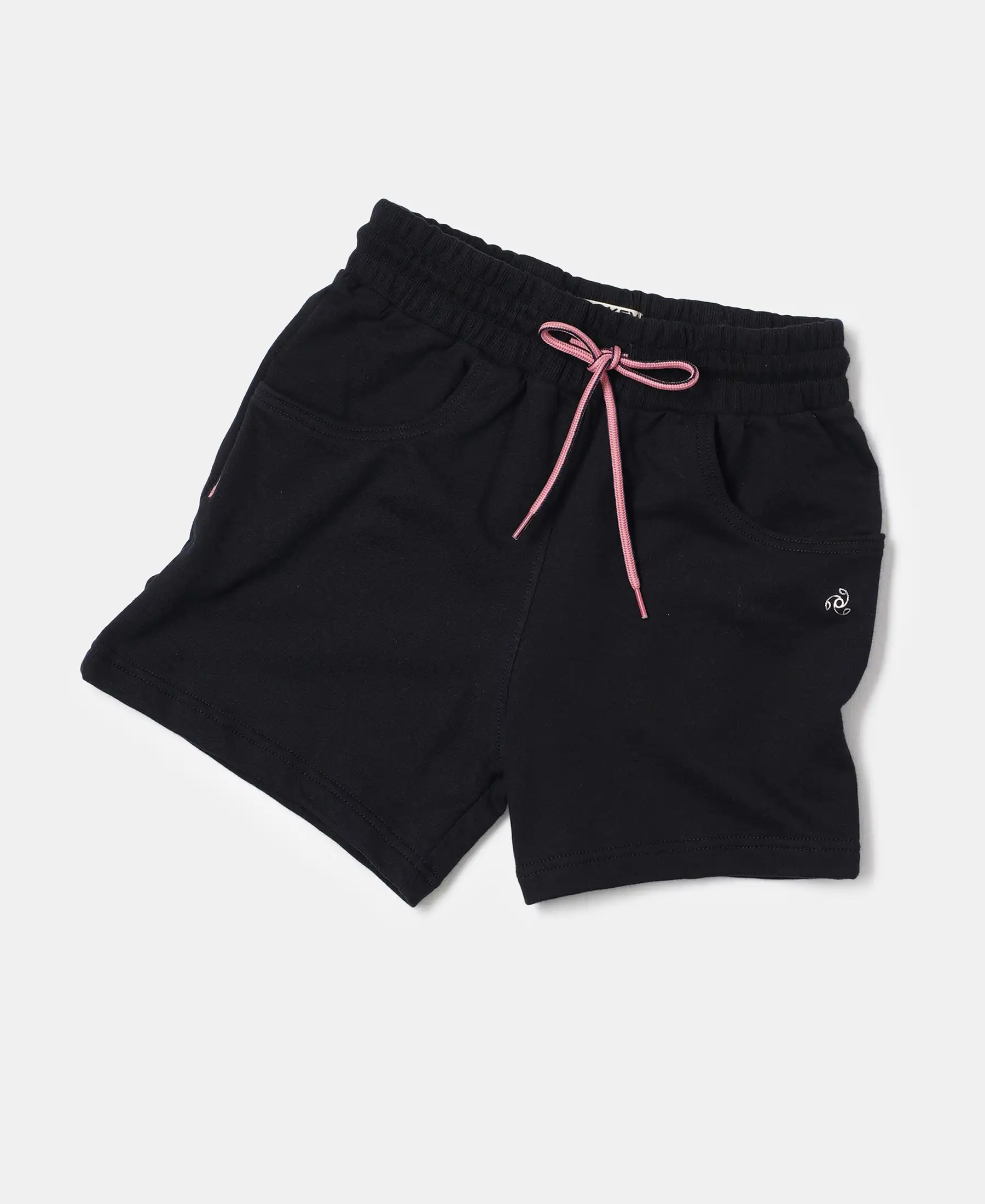 Girl's Super Combed Cotton French Terry Solid Shorts - Black - Image 5
