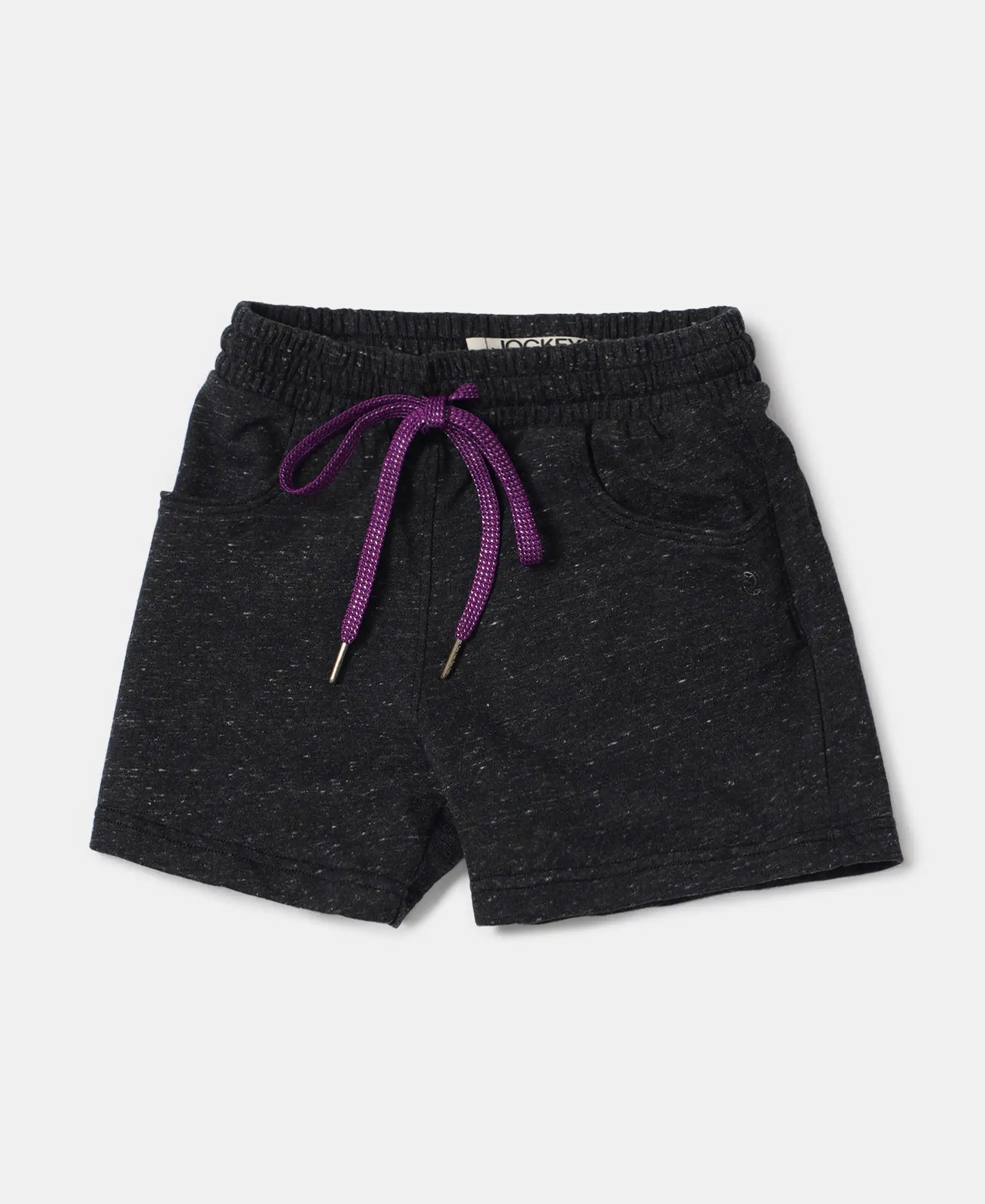 Girl's Super Combed Cotton French Terry Solid Shorts - Black Snow Melange - Image 5