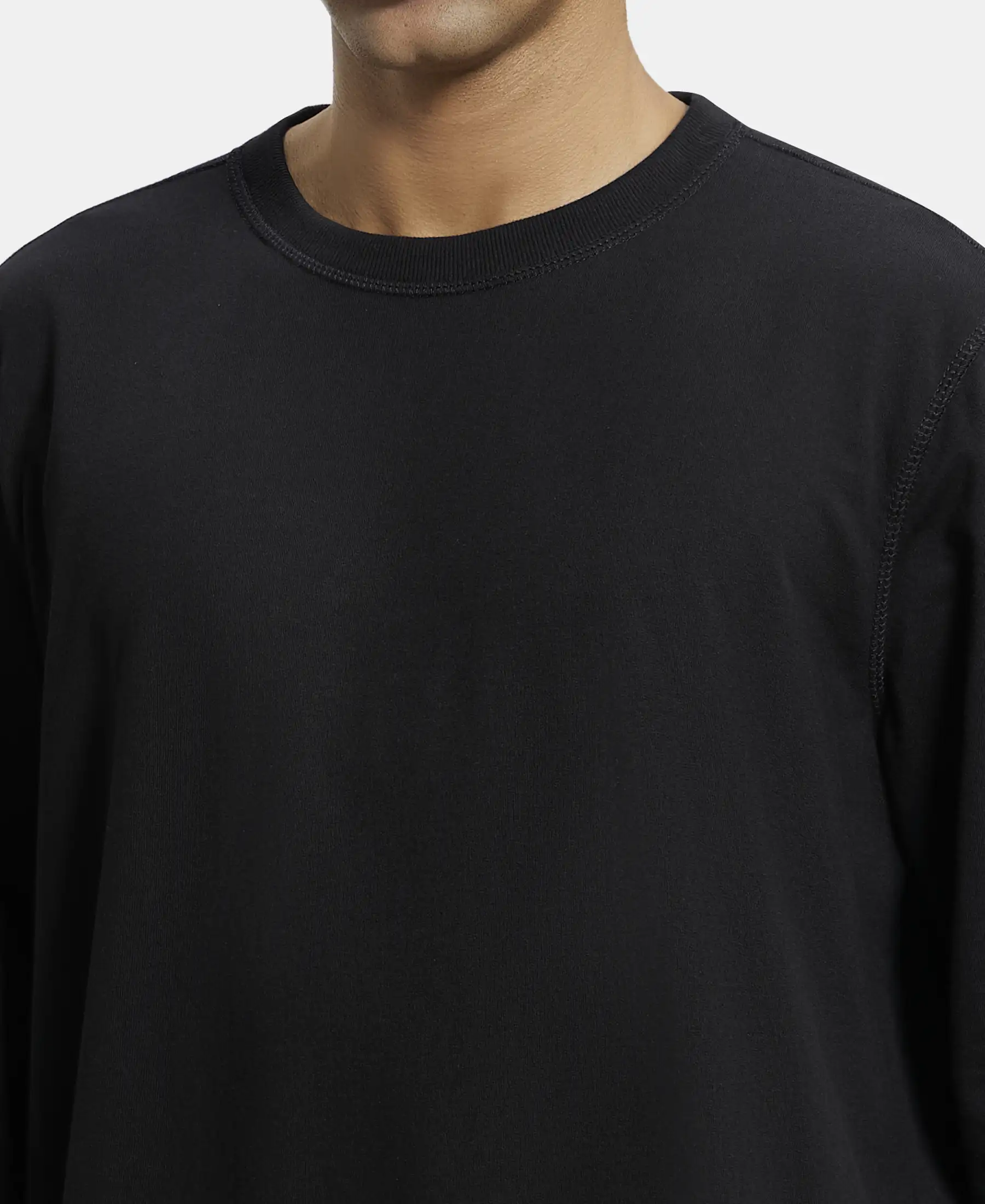 Super Combed Cotton French Terry Solid Sweatshirt with Ribbed Cuffs - Black - Image 6