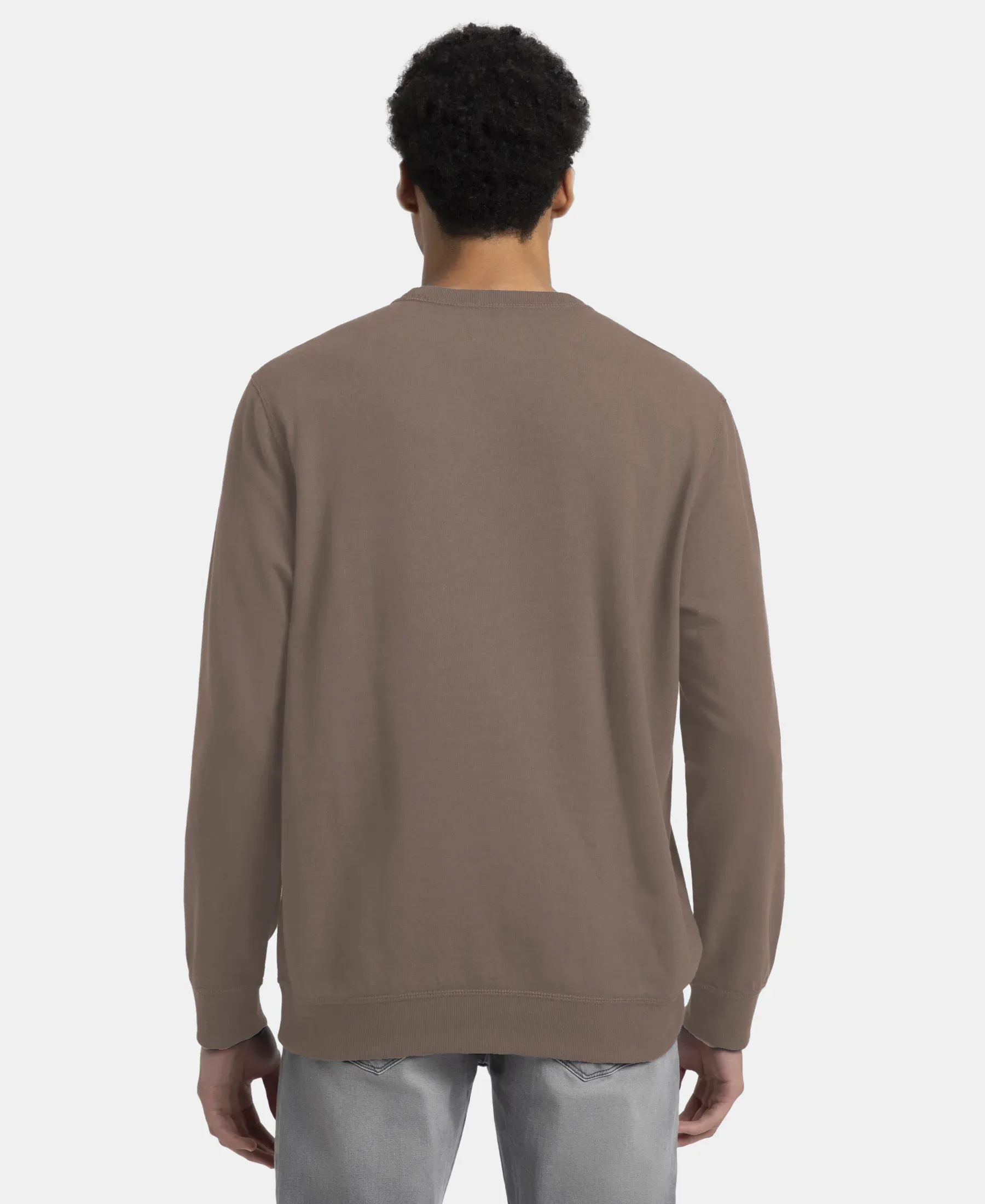 Super Combed Cotton French Terry Solid Sweatshirt with Ribbed Cuffs - Dark Khaki - Image 3