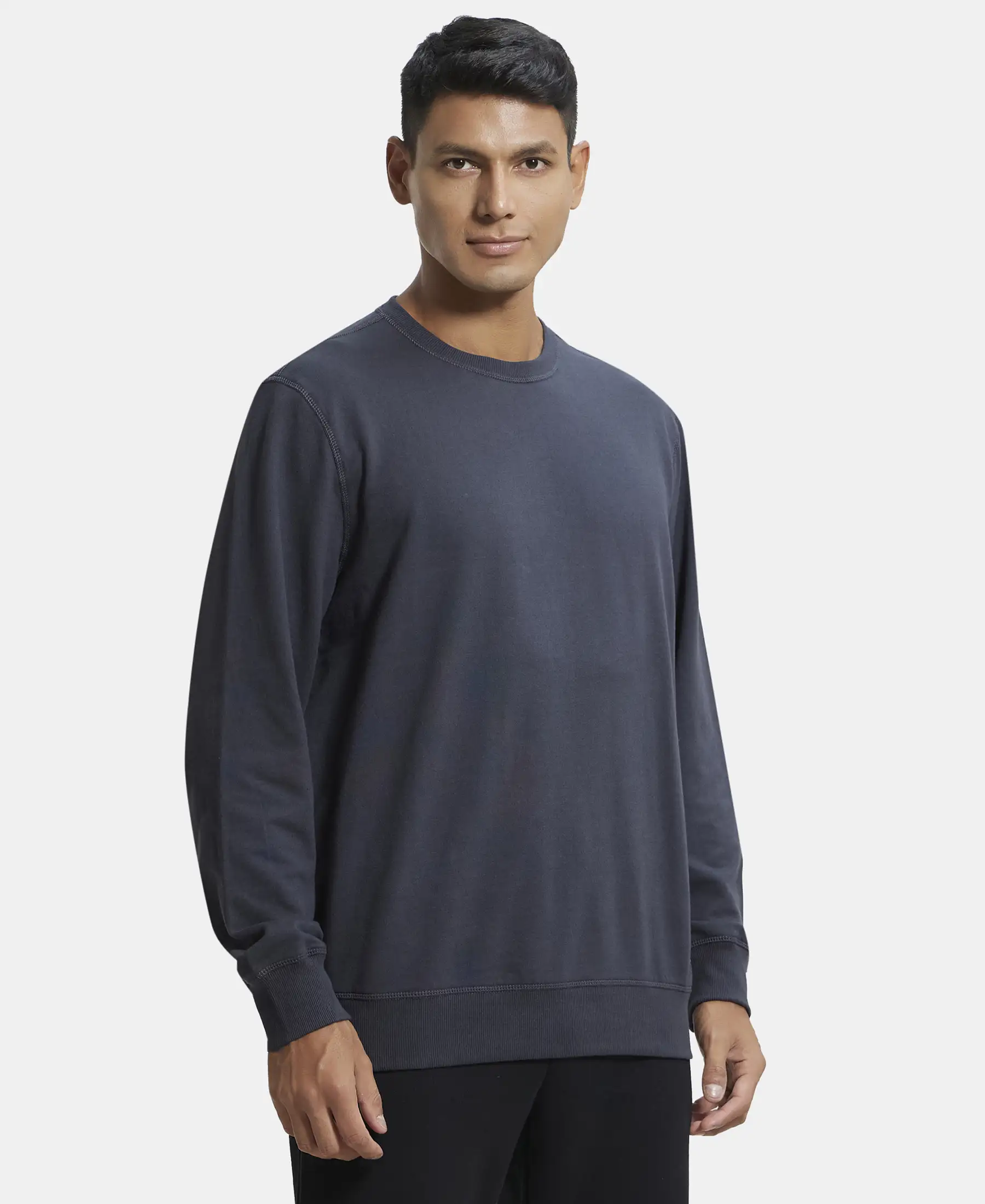 Super Combed Cotton French Terry Solid Sweatshirt with Ribbed Cuffs - Graphite - Image 2