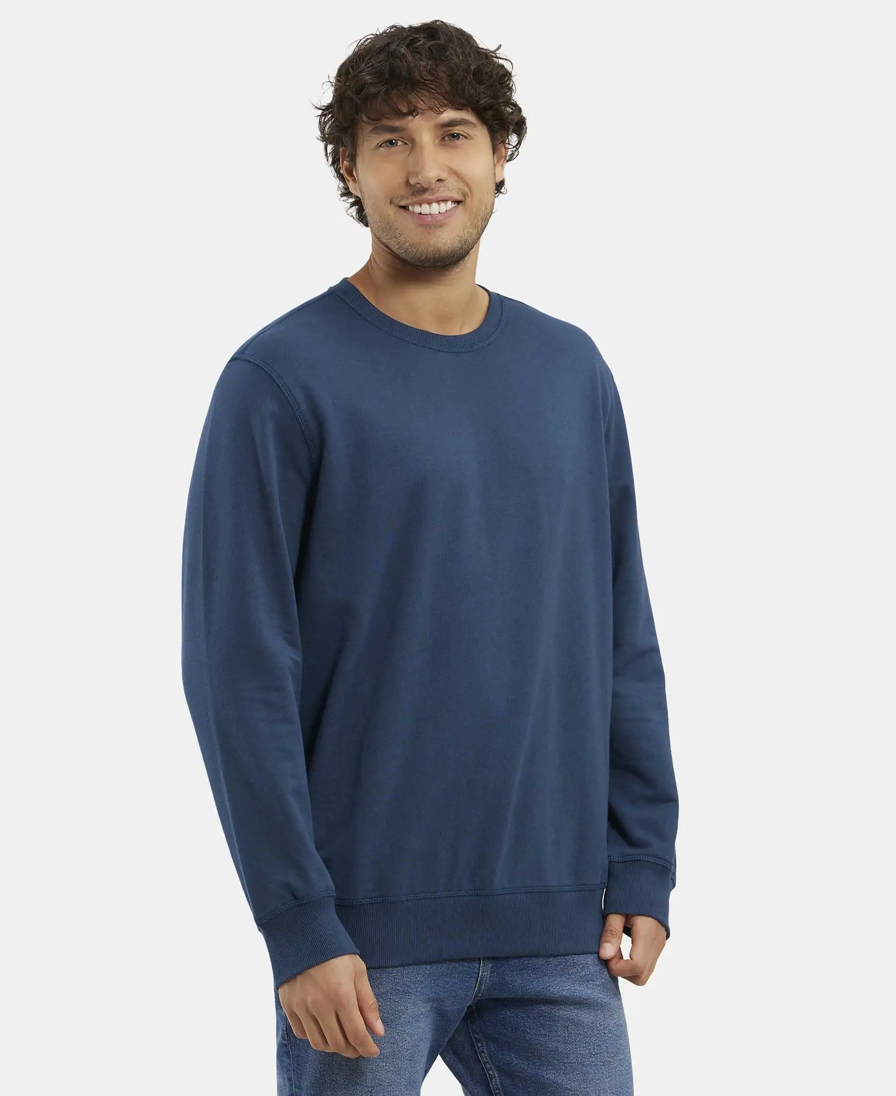 Super Combed Cotton French Terry Solid Sweatshirt with Ribbed Cuffs - Petrol - Image 2
