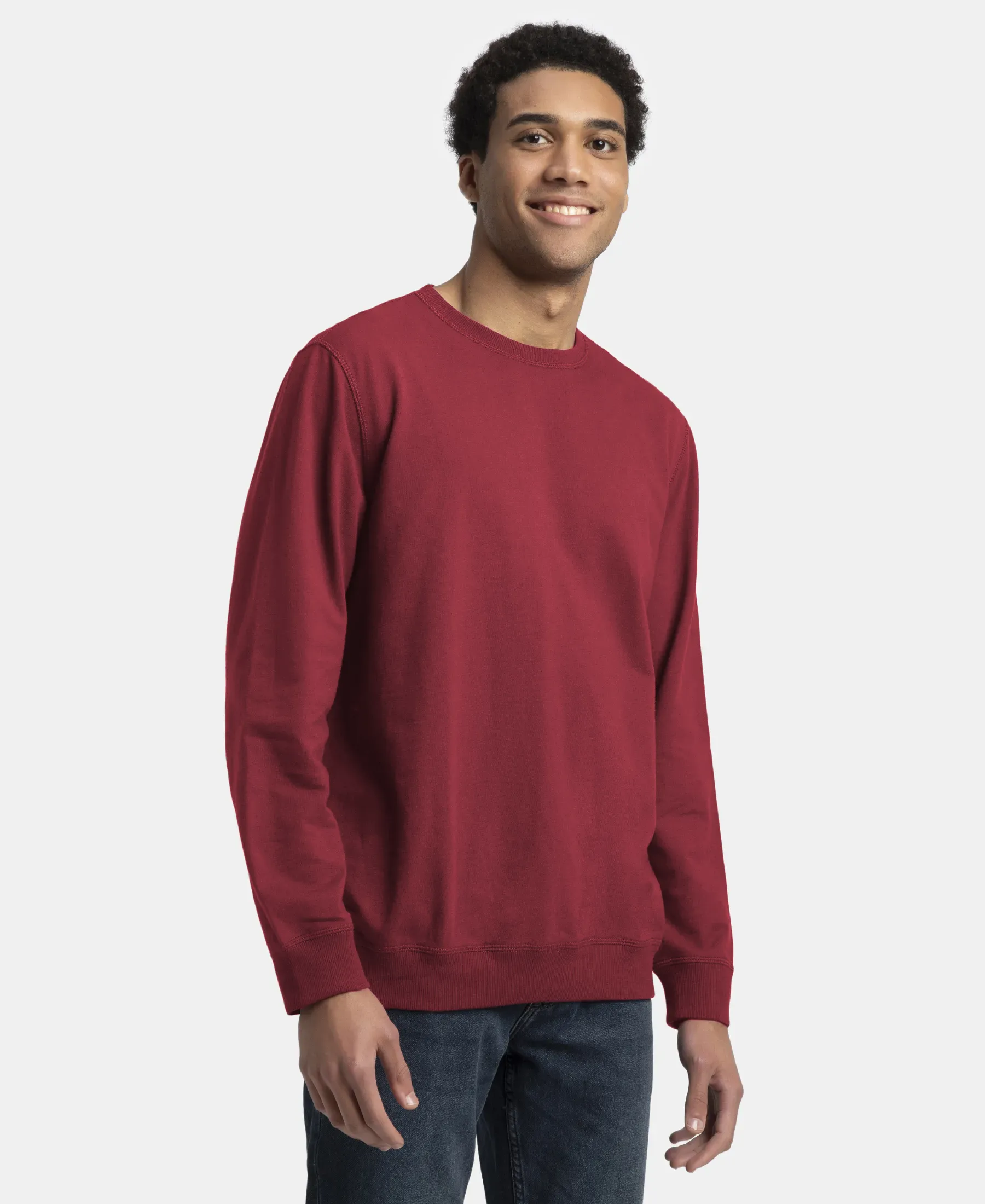 Super Combed Cotton French Terry Solid Sweatshirt with Ribbed Cuffs - Pomegranate - Image 2