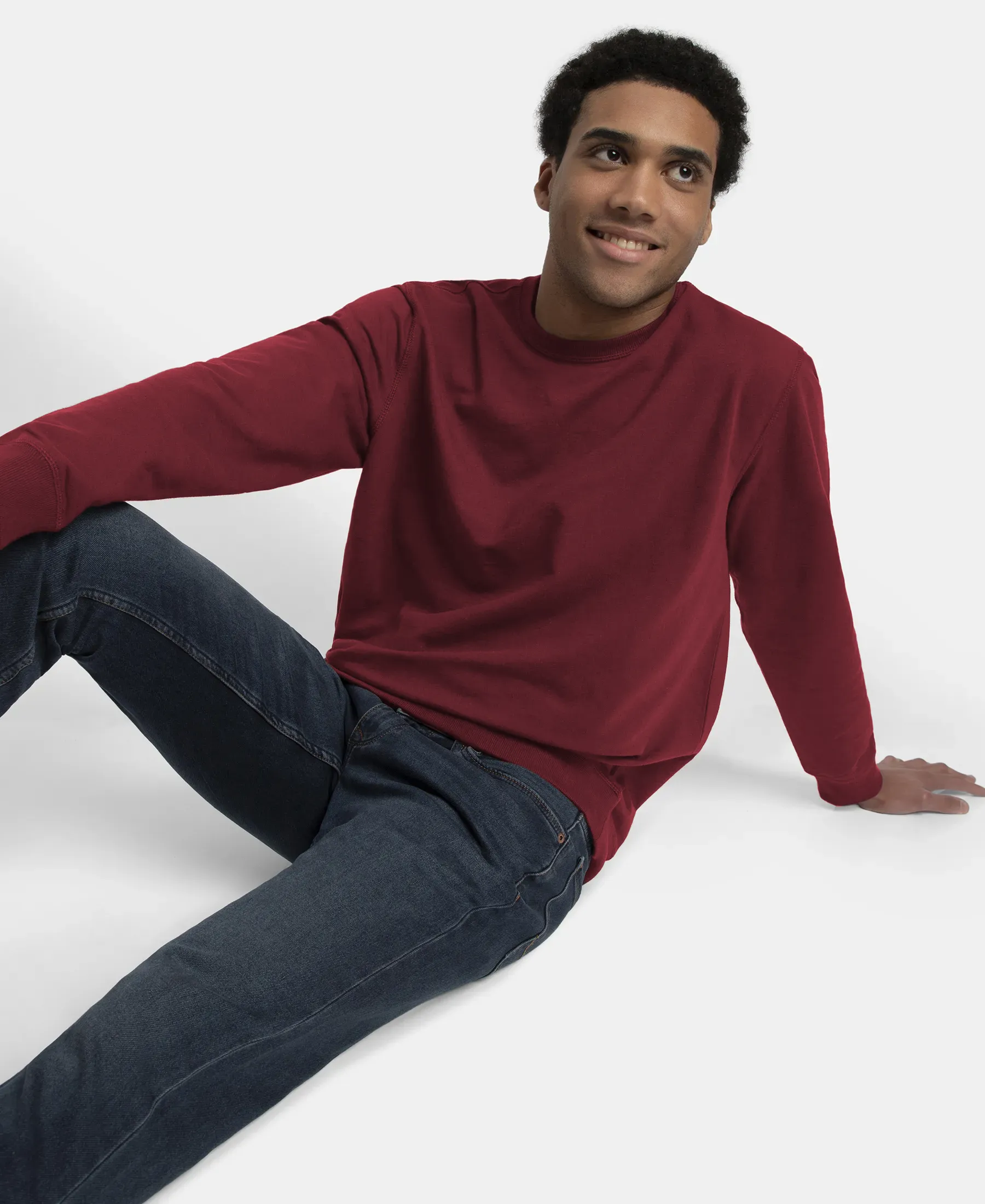 Super Combed Cotton French Terry Solid Sweatshirt with Ribbed Cuffs - Pomegranate - Image 5