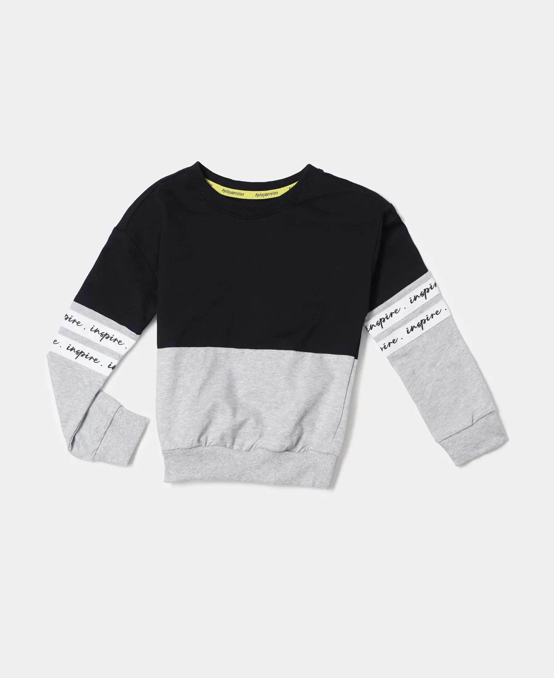 Girl's Super Combed Cotton French Terry Sweatshirt with Contrast Sleeve Taping - Black - Image 5