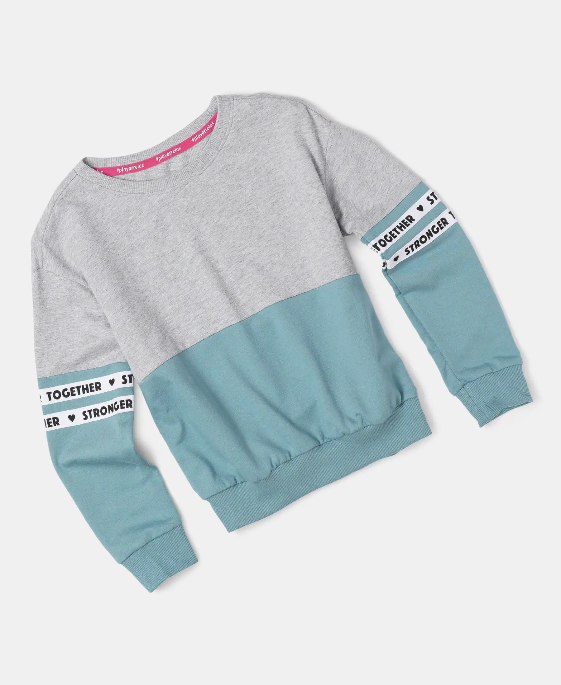 Girl's Super Combed Cotton French Terry Sweatshirt with Contrast Sleeve Taping - Mineral Blue - Image 5