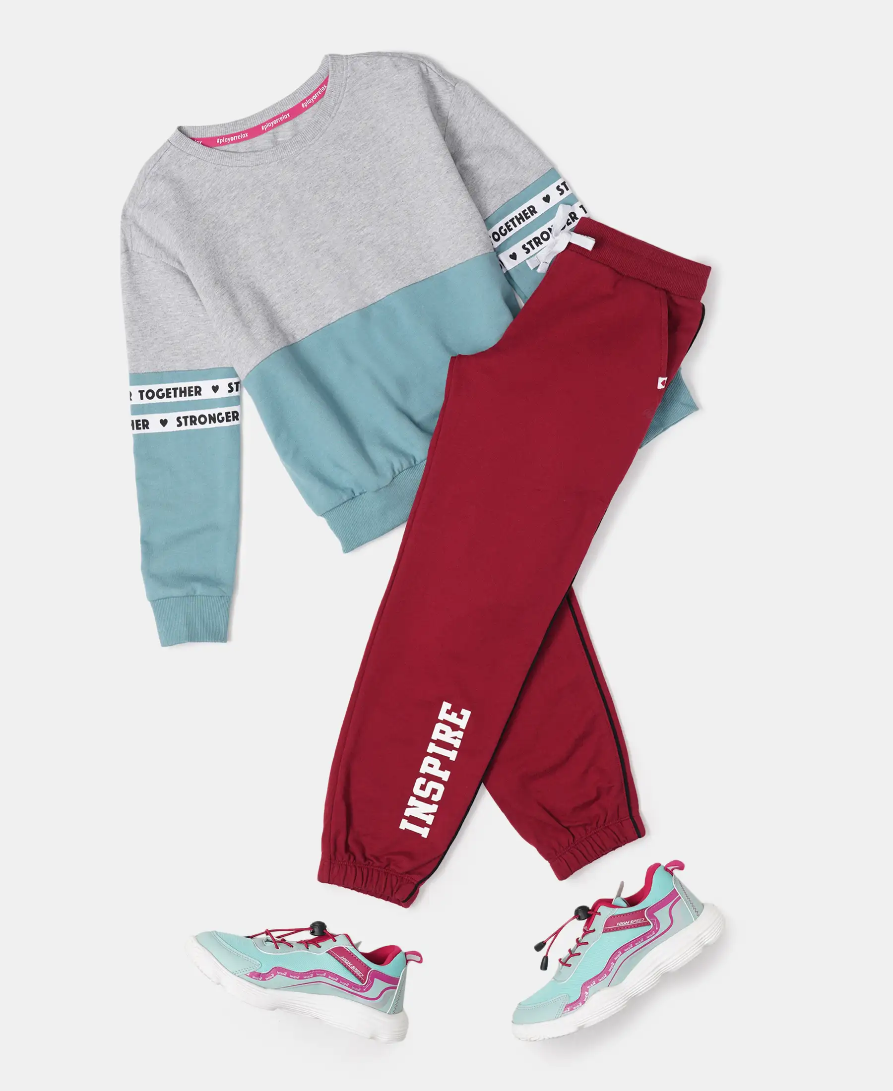 Girl's Super Combed Cotton French Terry Sweatshirt with Contrast Sleeve Taping - Mineral Blue - Image 6